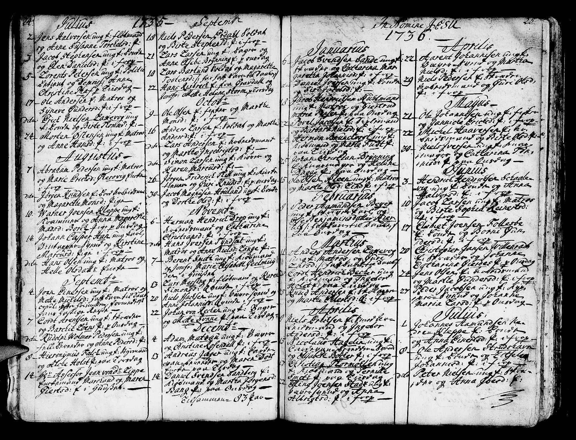 Domkirken sokneprestembete, AV/SAB-A-74801/H/Haa/L0007: Parish register (official) no. A 7, 1725-1826, p. 24-25