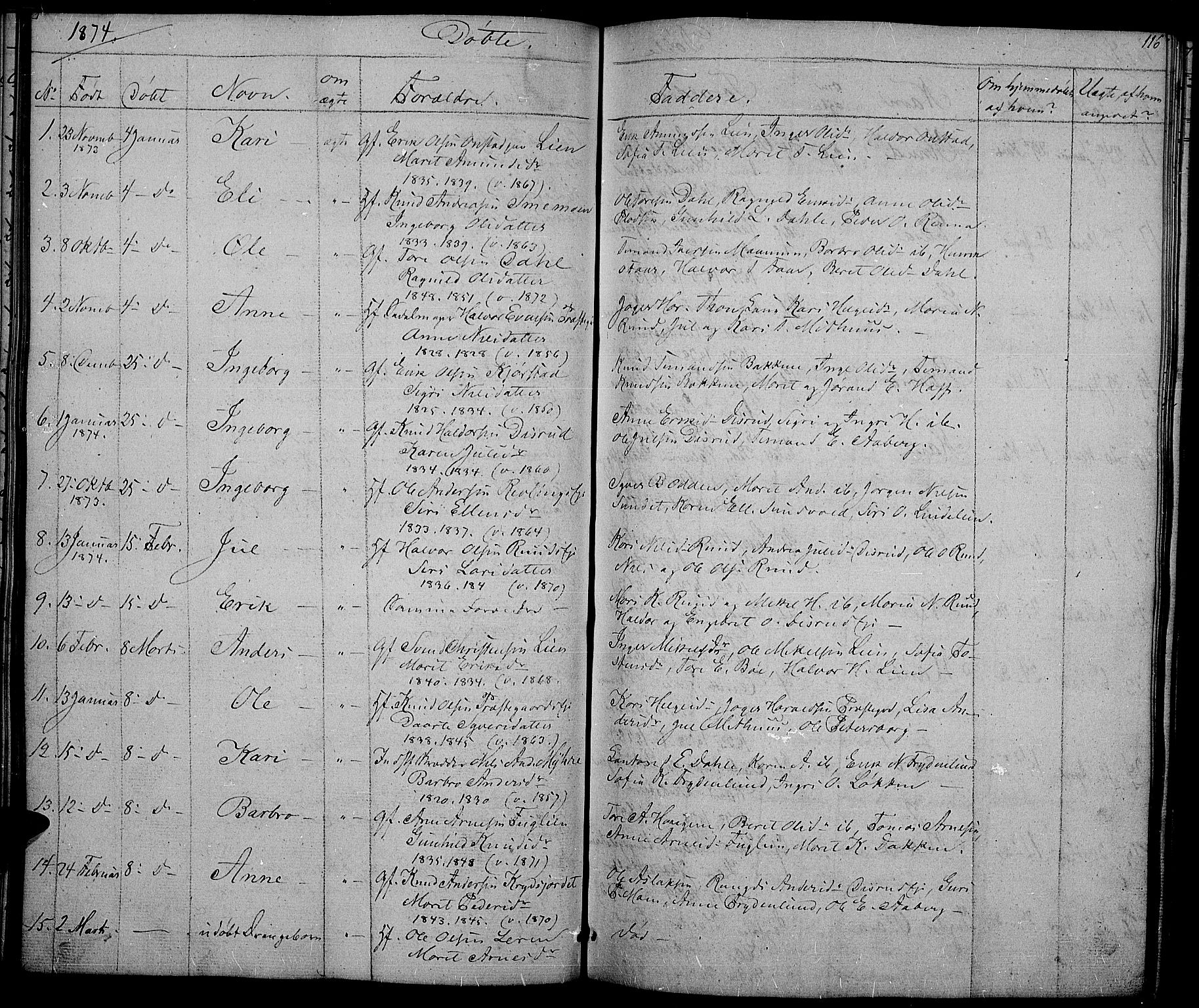 Nord-Aurdal prestekontor, SAH/PREST-132/H/Ha/Hab/L0002: Parish register (copy) no. 2, 1842-1877, p. 116