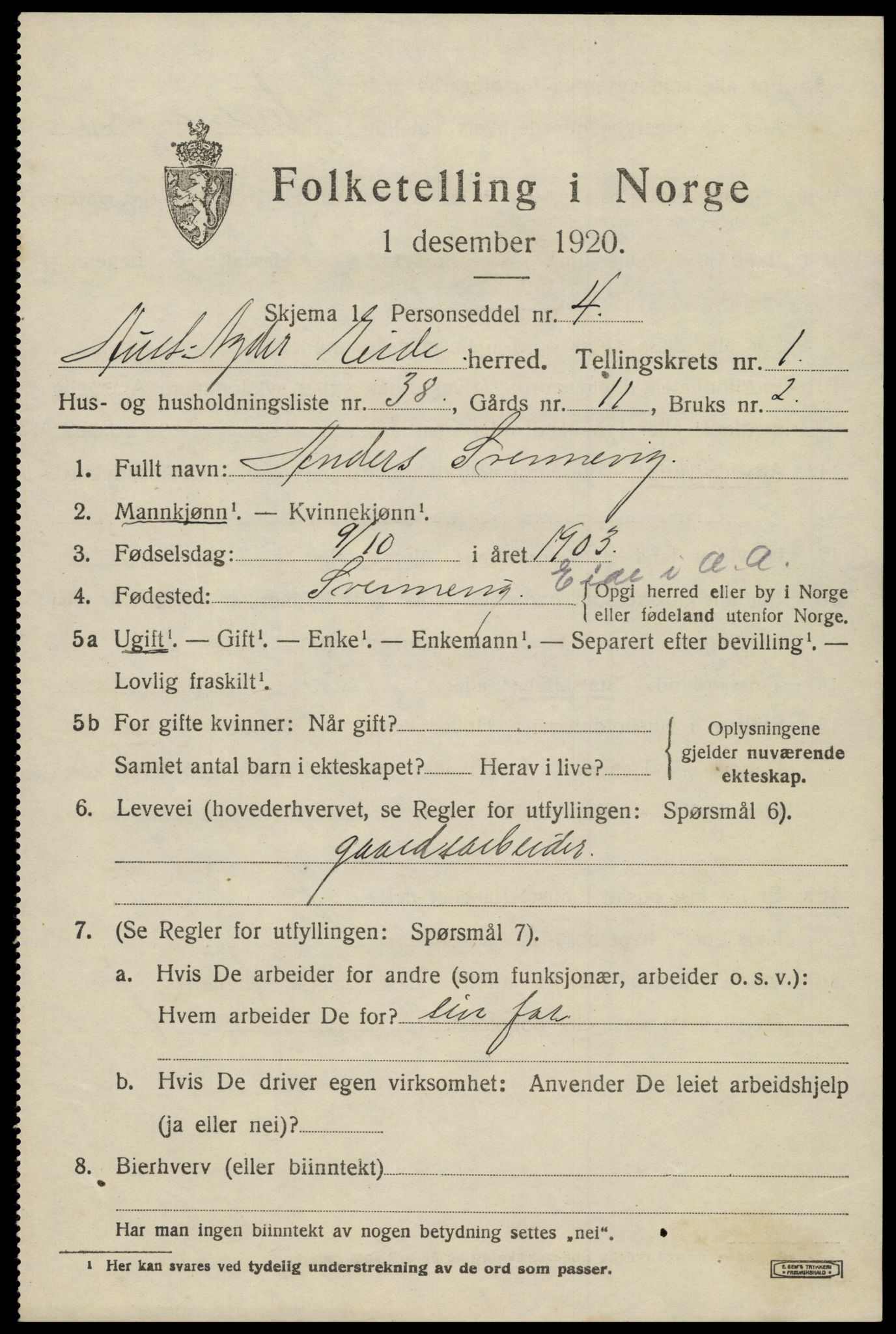 SAK, 1920 census for Eide, 1920, p. 652