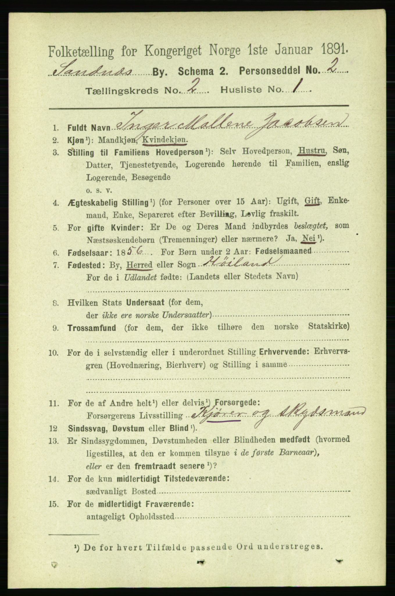 RA, 1891 census for 1102 Sandnes, 1891, p. 937