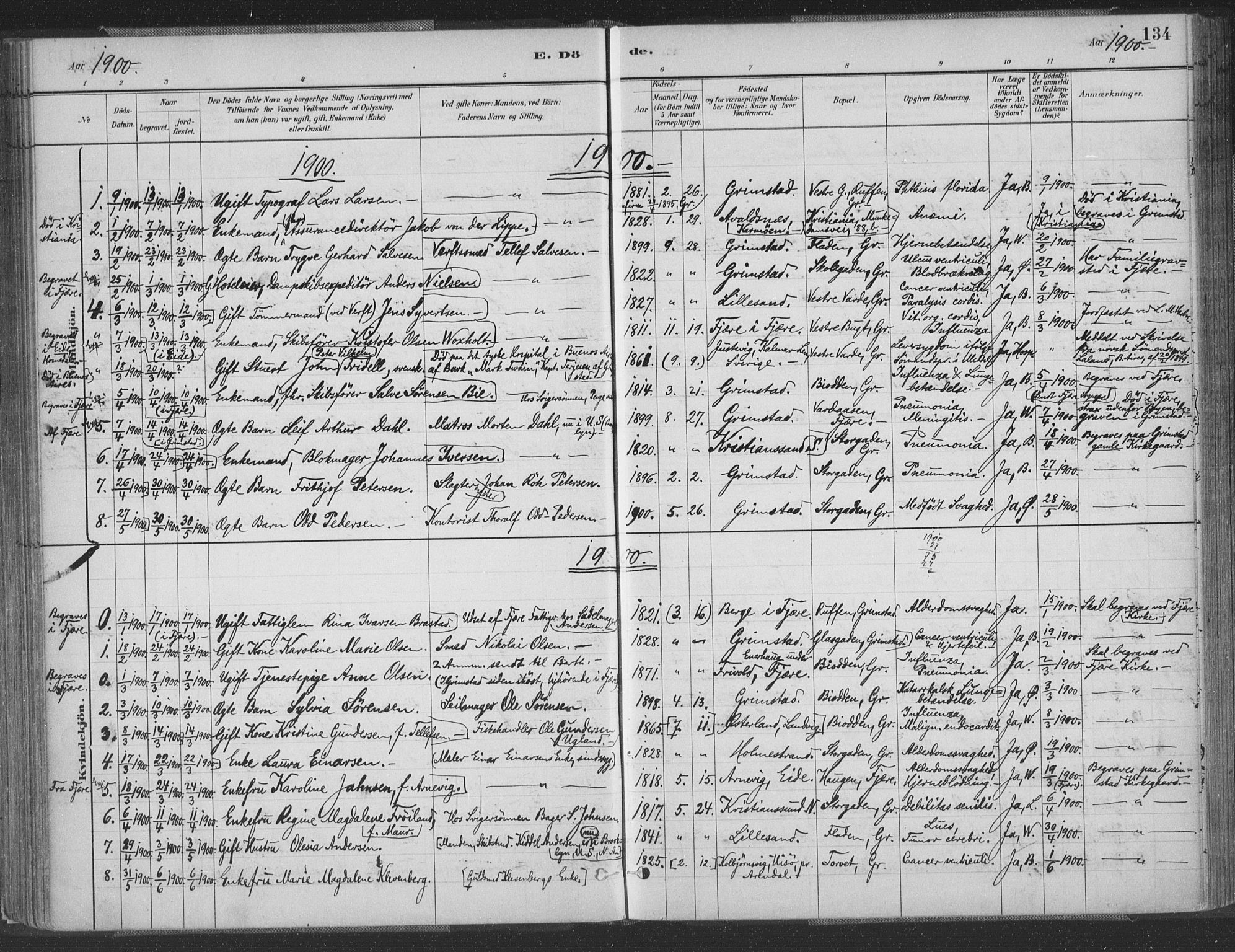Grimstad sokneprestkontor, SAK/1111-0017/F/Fa/L0004: Parish register (official) no. A 3, 1882-1910, p. 134