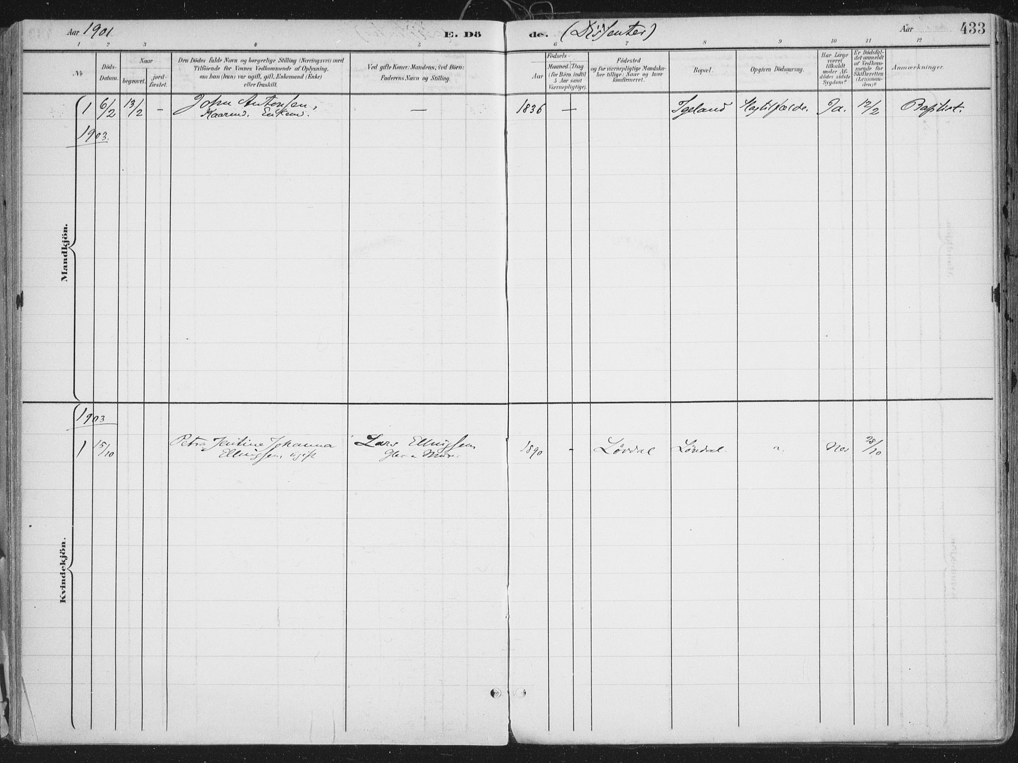 Ibestad sokneprestembete, SATØ/S-0077/H/Ha/Haa/L0017kirke: Parish register (official) no. 17, 1901-1914, p. 433
