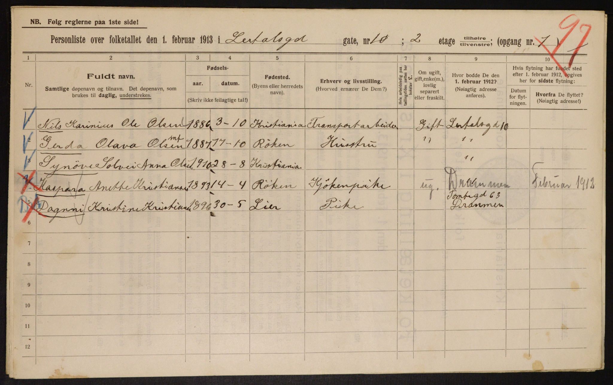 OBA, Municipal Census 1913 for Kristiania, 1913, p. 57024