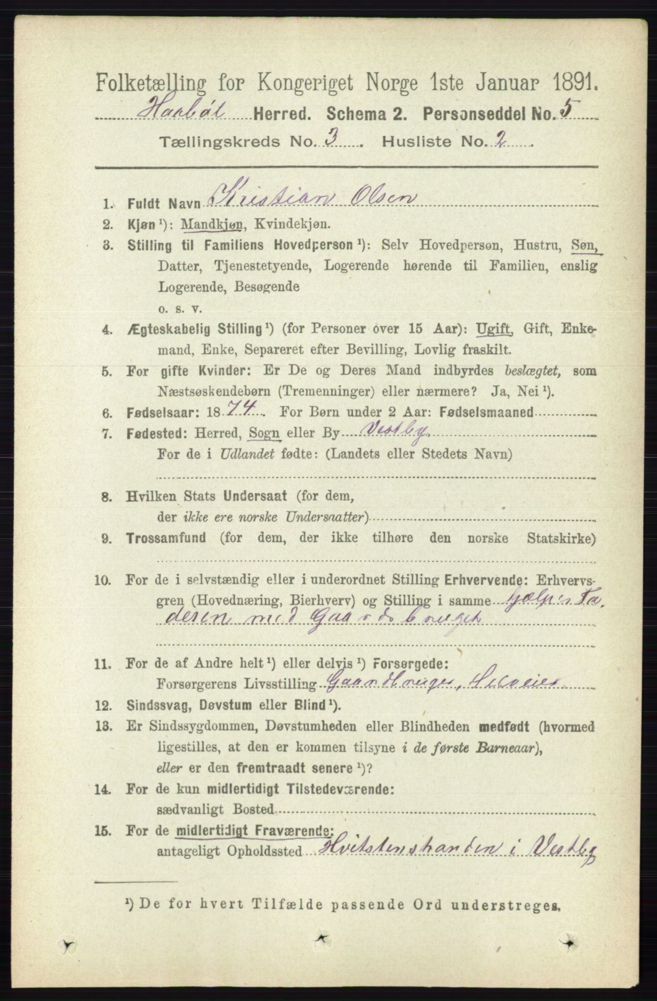 RA, 1891 census for 0138 Hobøl, 1891, p. 1719