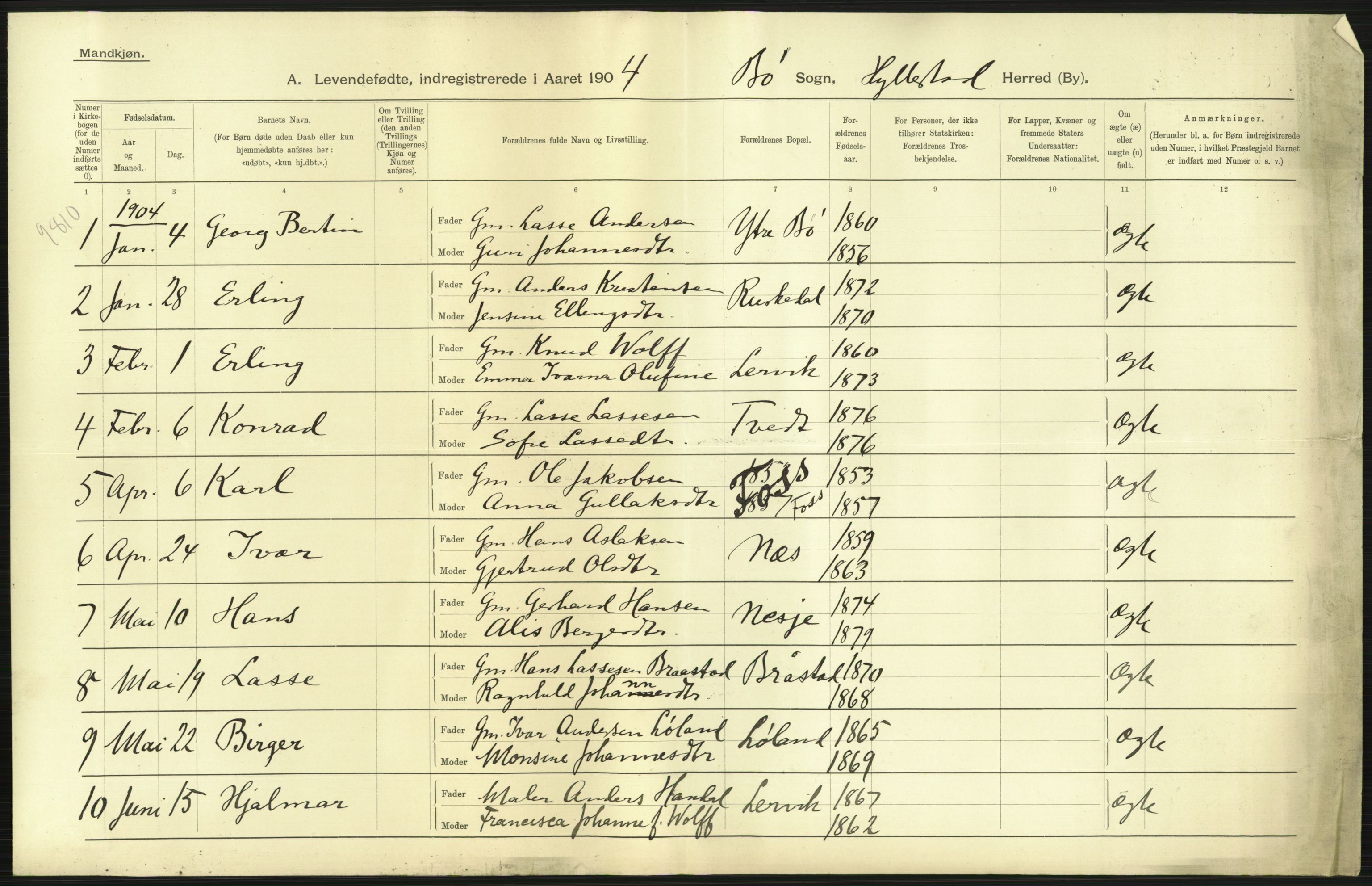 Statistisk sentralbyrå, Sosiodemografiske emner, Befolkning, RA/S-2228/D/Df/Dfa/Dfab/L0015: Nordre Bergenhus amt: Fødte, gifte, døde. Bygder, 1904, p. 11