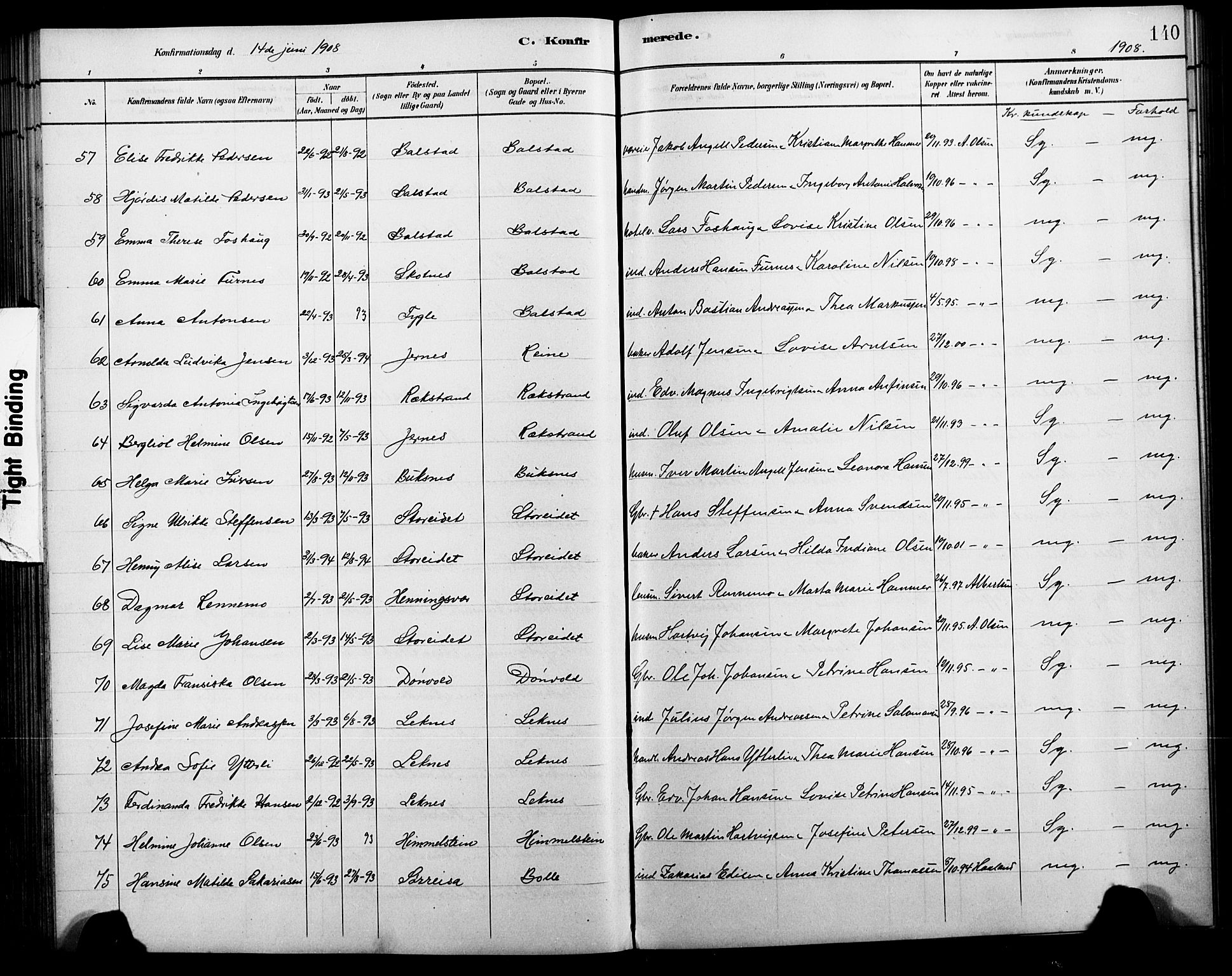 Ministerialprotokoller, klokkerbøker og fødselsregistre - Nordland, AV/SAT-A-1459/881/L1168: Parish register (copy) no. 881C05, 1900-1911, p. 140