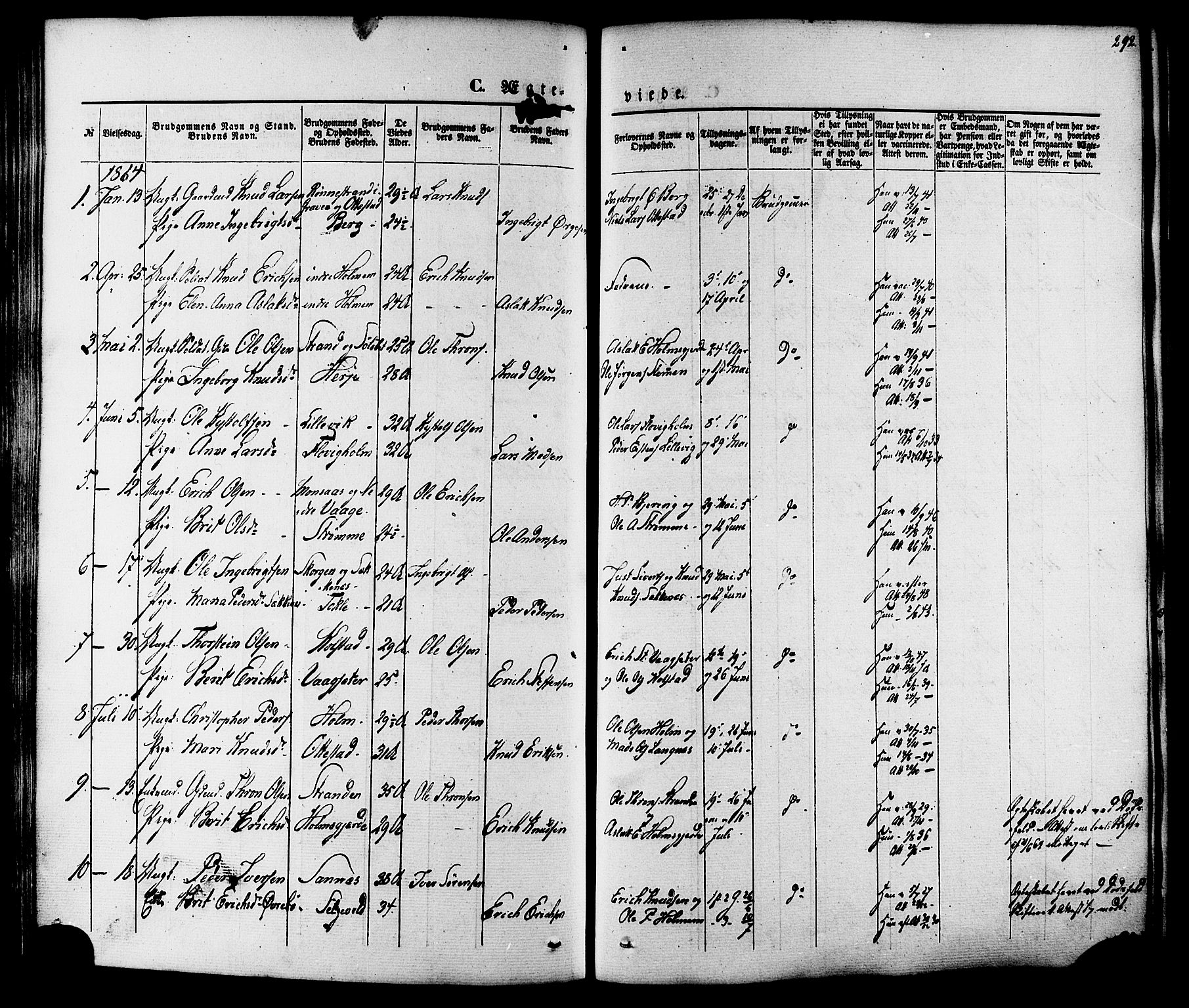 Ministerialprotokoller, klokkerbøker og fødselsregistre - Møre og Romsdal, SAT/A-1454/547/L0603: Parish register (official) no. 547A05, 1846-1877, p. 292