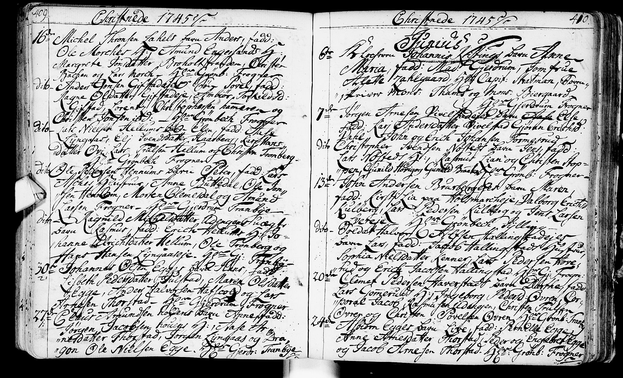 Lier kirkebøker, AV/SAKO-A-230/F/Fa/L0003: Parish register (official) no. I 3, 1727-1748, p. 409-410