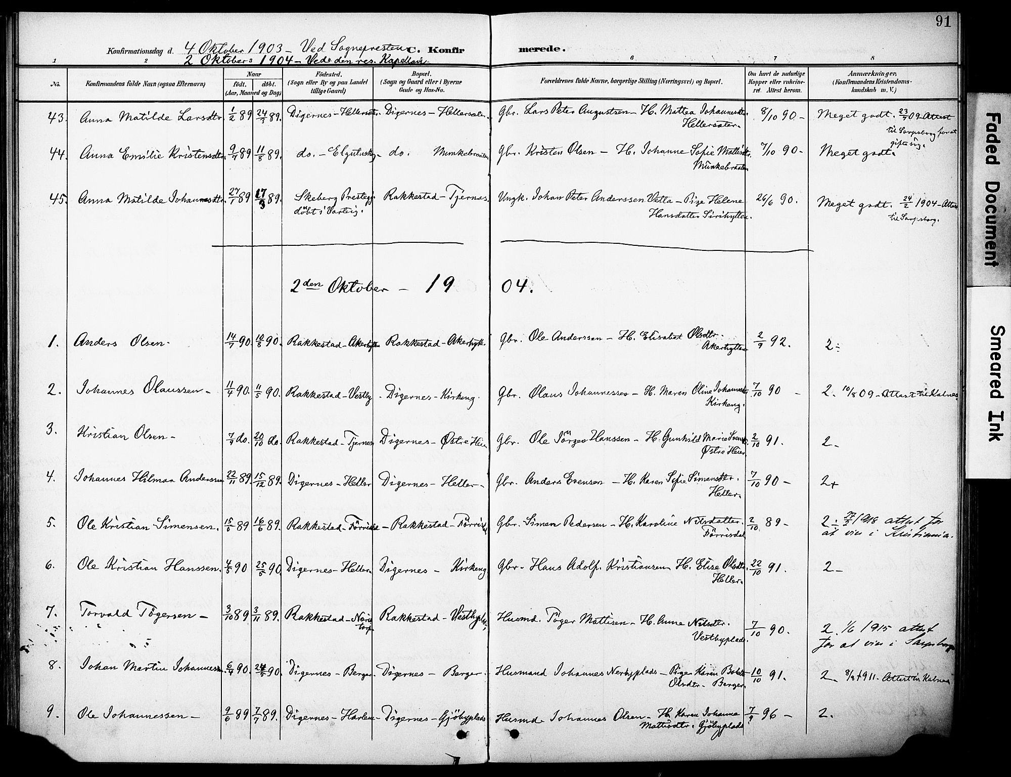 Rakkestad prestekontor Kirkebøker, AV/SAO-A-2008/F/Fb/L0002: Parish register (official) no. II 2, 1900-1920, p. 91