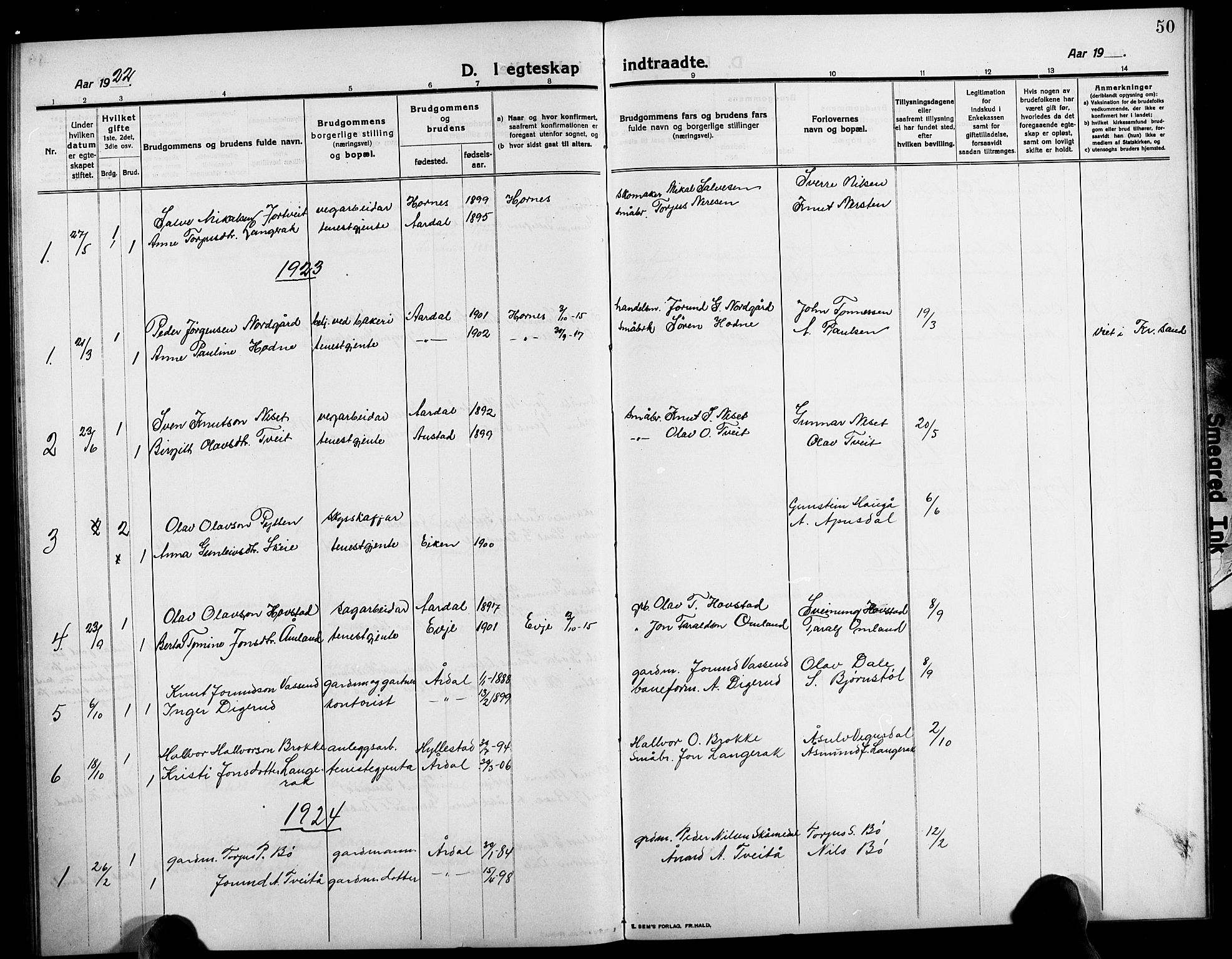 Bygland sokneprestkontor, AV/SAK-1111-0006/F/Fb/Fbd/L0003: Parish register (copy) no. B 3, 1910-1926, p. 50