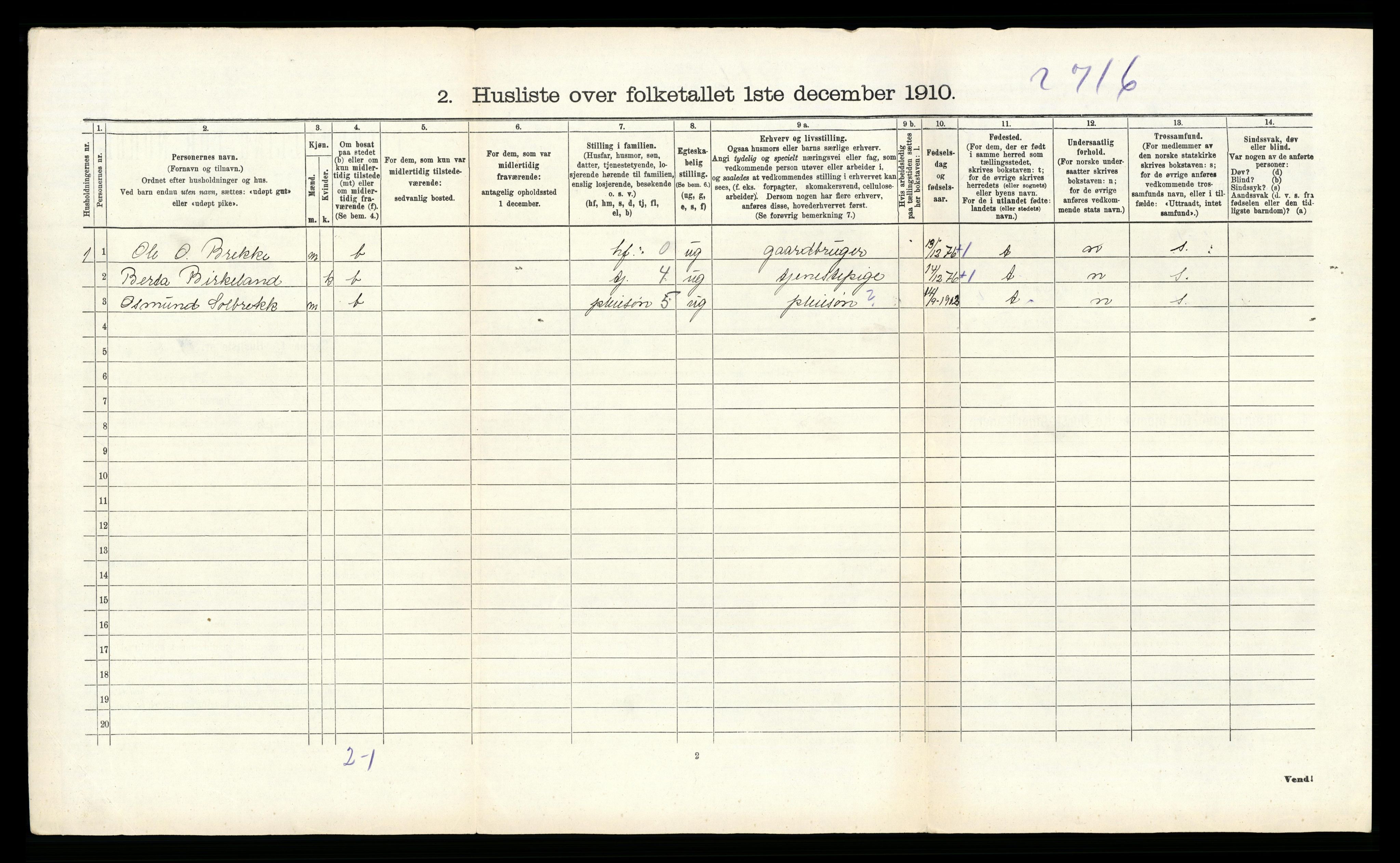 RA, 1910 census for Sauda, 1910, p. 409