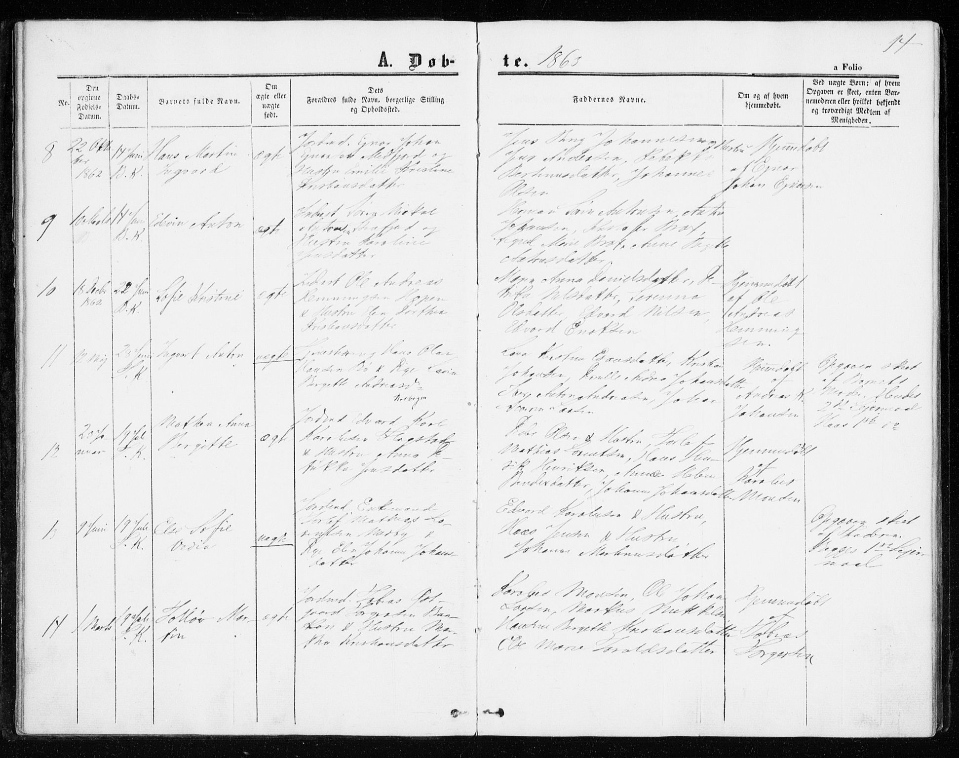 Berg sokneprestkontor, SATØ/S-1318/G/Ga/Gaa/L0002kirke: Parish register (official) no. 2, 1860-1872, p. 14