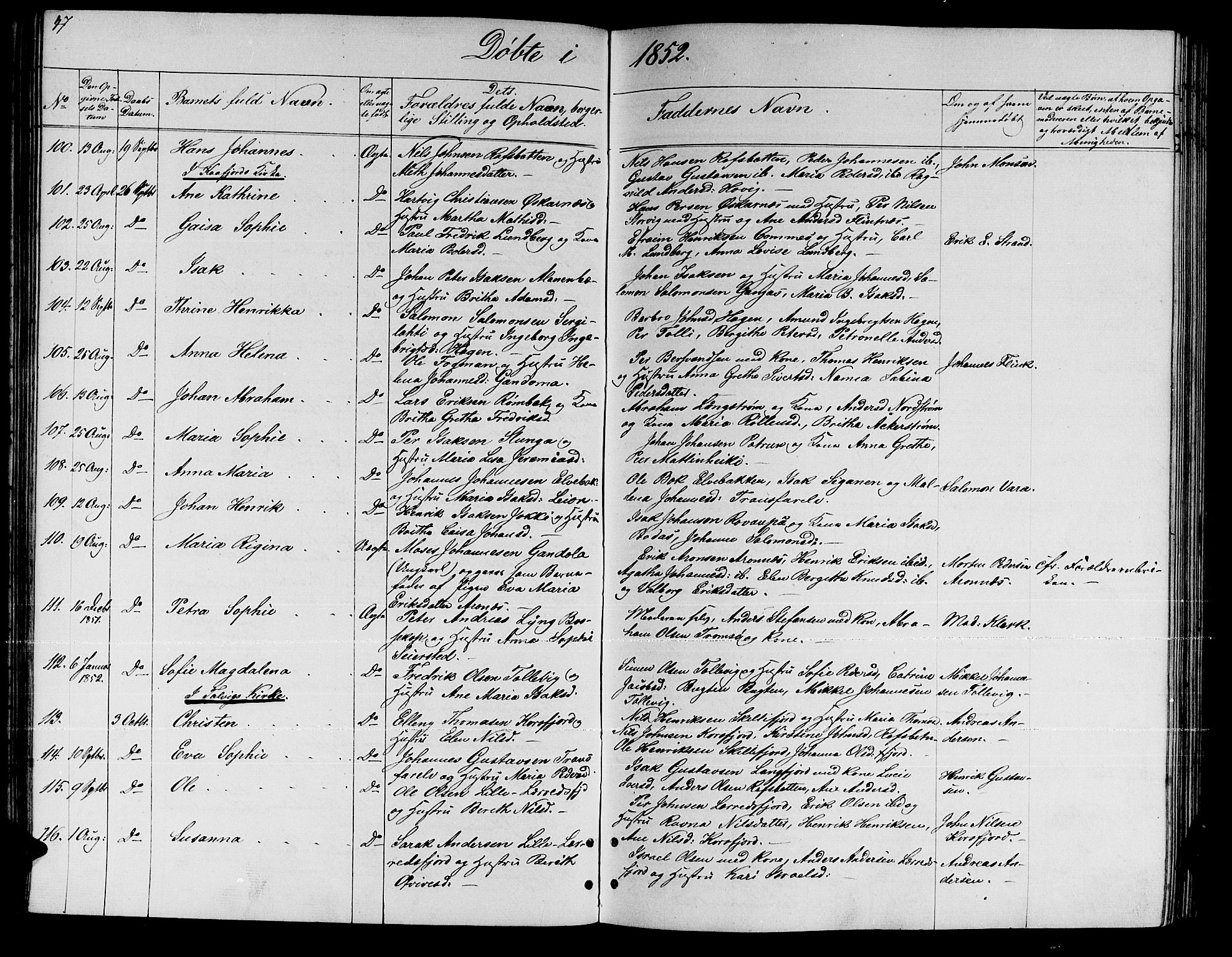 Talvik sokneprestkontor, AV/SATØ-S-1337/H/Hb/L0001klokker: Parish register (copy) no. 1, 1847-1863, p. 47