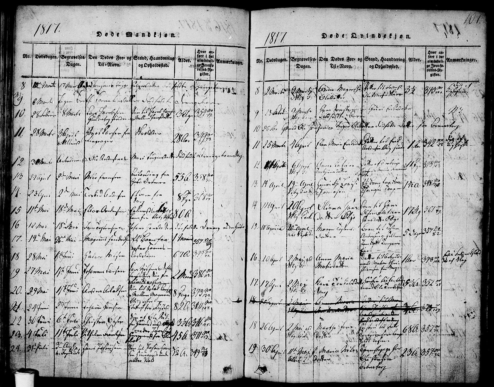 Skjeberg prestekontor Kirkebøker, AV/SAO-A-10923/F/Fa/L0004: Parish register (official) no. I 4, 1815-1830, p. 101