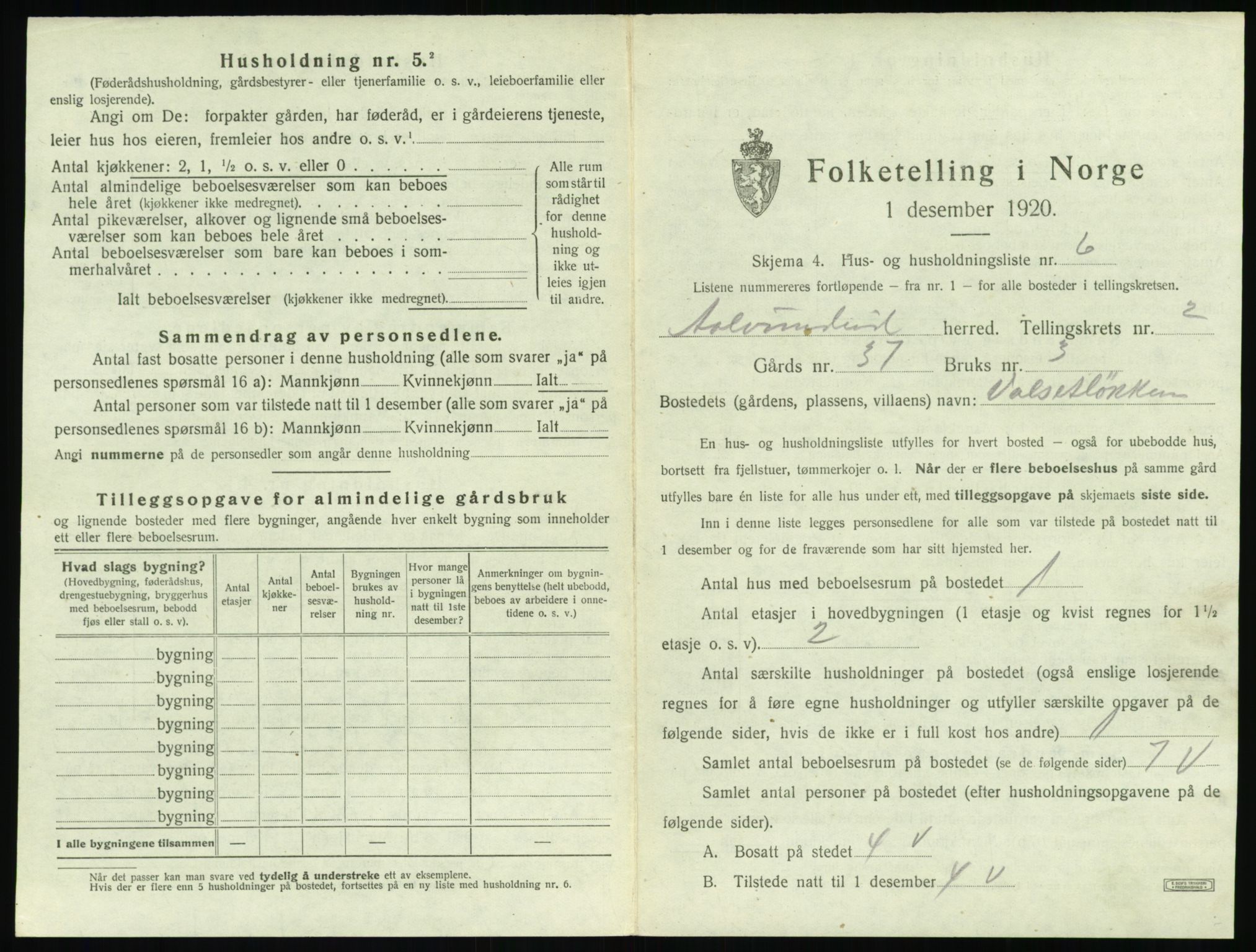 SAT, 1920 census for Ålvundeid, 1920, p. 104