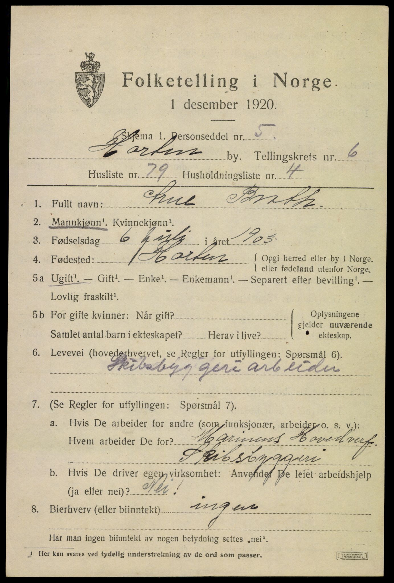 SAKO, 1920 census for Horten, 1920, p. 23641