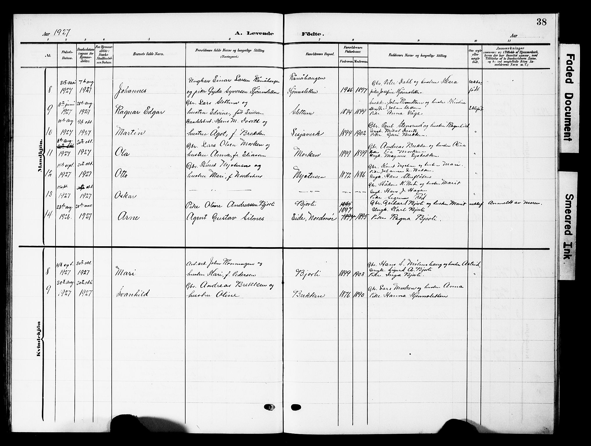 Lesja prestekontor, SAH/PREST-068/H/Ha/Hab/L0008: Parish register (copy) no. 8, 1905-1931, p. 38