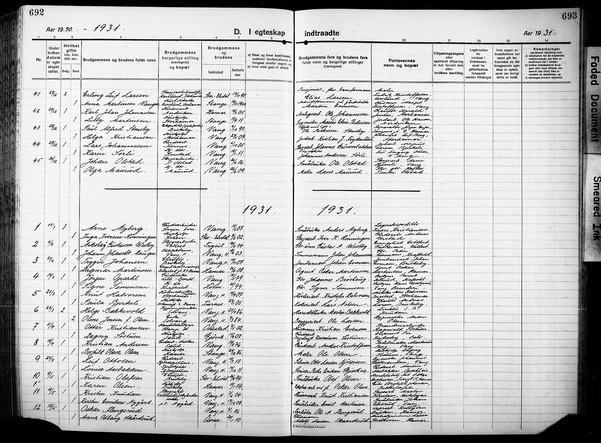 Vang prestekontor, Hedmark, SAH/PREST-008/H/Ha/Hab/L0015: Parish register (copy) no. 15, 1915-1933, p. 692-693