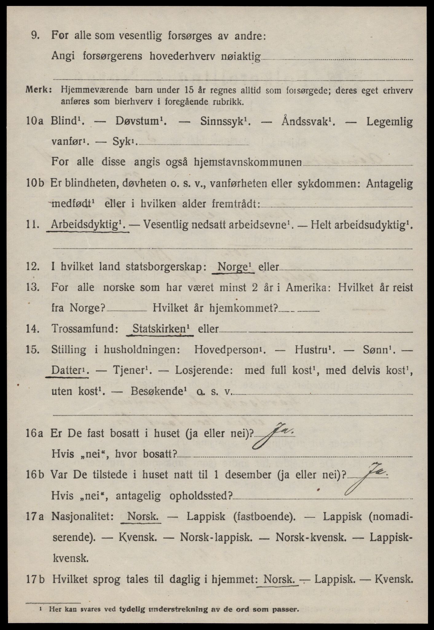 SAT, 1920 census for Leinstrand, 1920, p. 3826