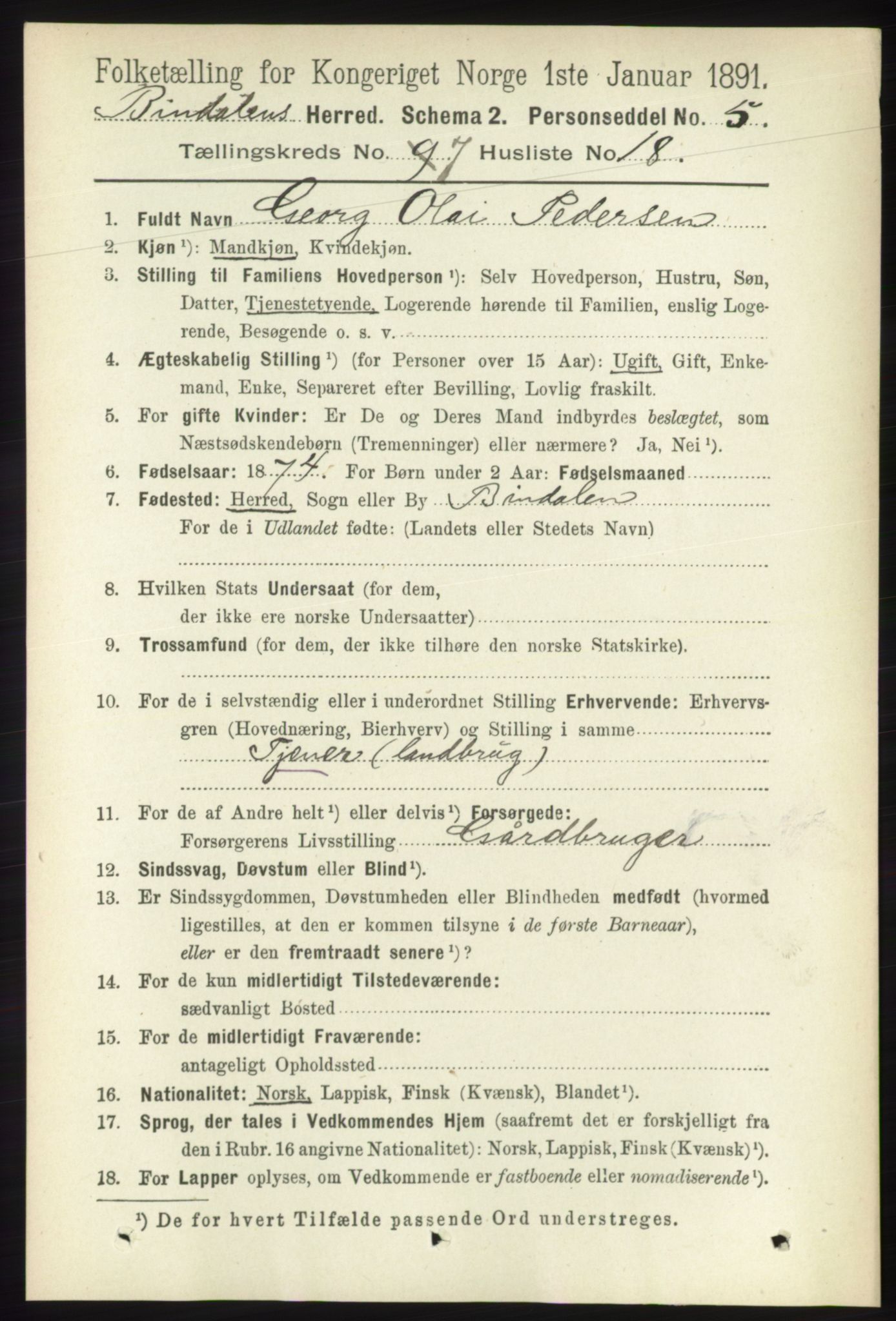 RA, 1891 census for 1811 Bindal, 1891, p. 2363