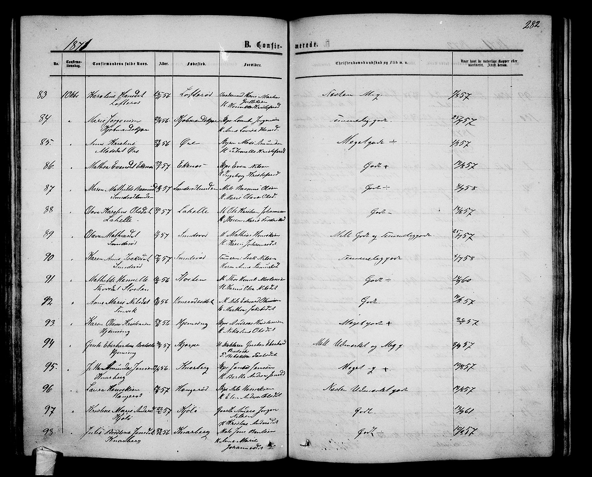 Nøtterøy kirkebøker, AV/SAKO-A-354/G/Ga/L0002: Parish register (copy) no. I 2, 1860-1877, p. 282