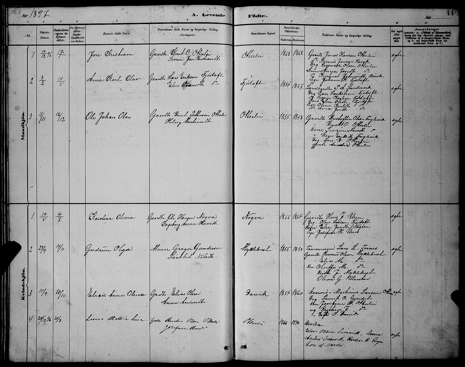Ministerialprotokoller, klokkerbøker og fødselsregistre - Møre og Romsdal, SAT/A-1454/538/L0523: Parish register (copy) no. 538C01, 1881-1900, p. 44