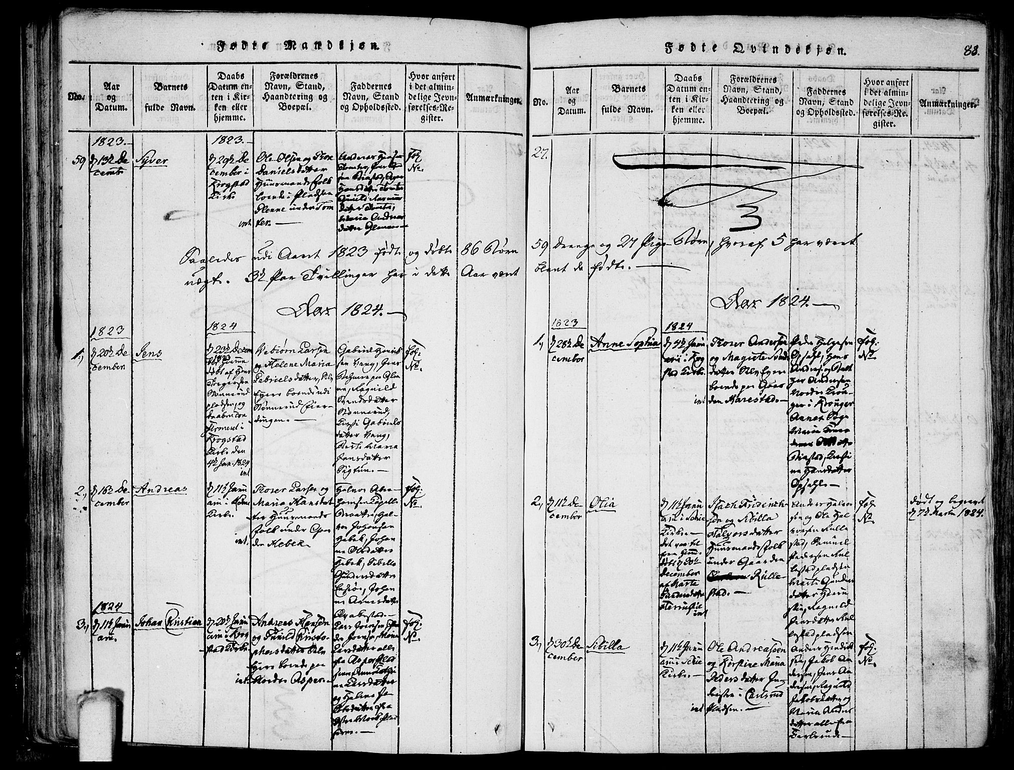 Kråkstad prestekontor Kirkebøker, SAO/A-10125a/F/Fa/L0003: Parish register (official) no. I 3, 1813-1824, p. 88