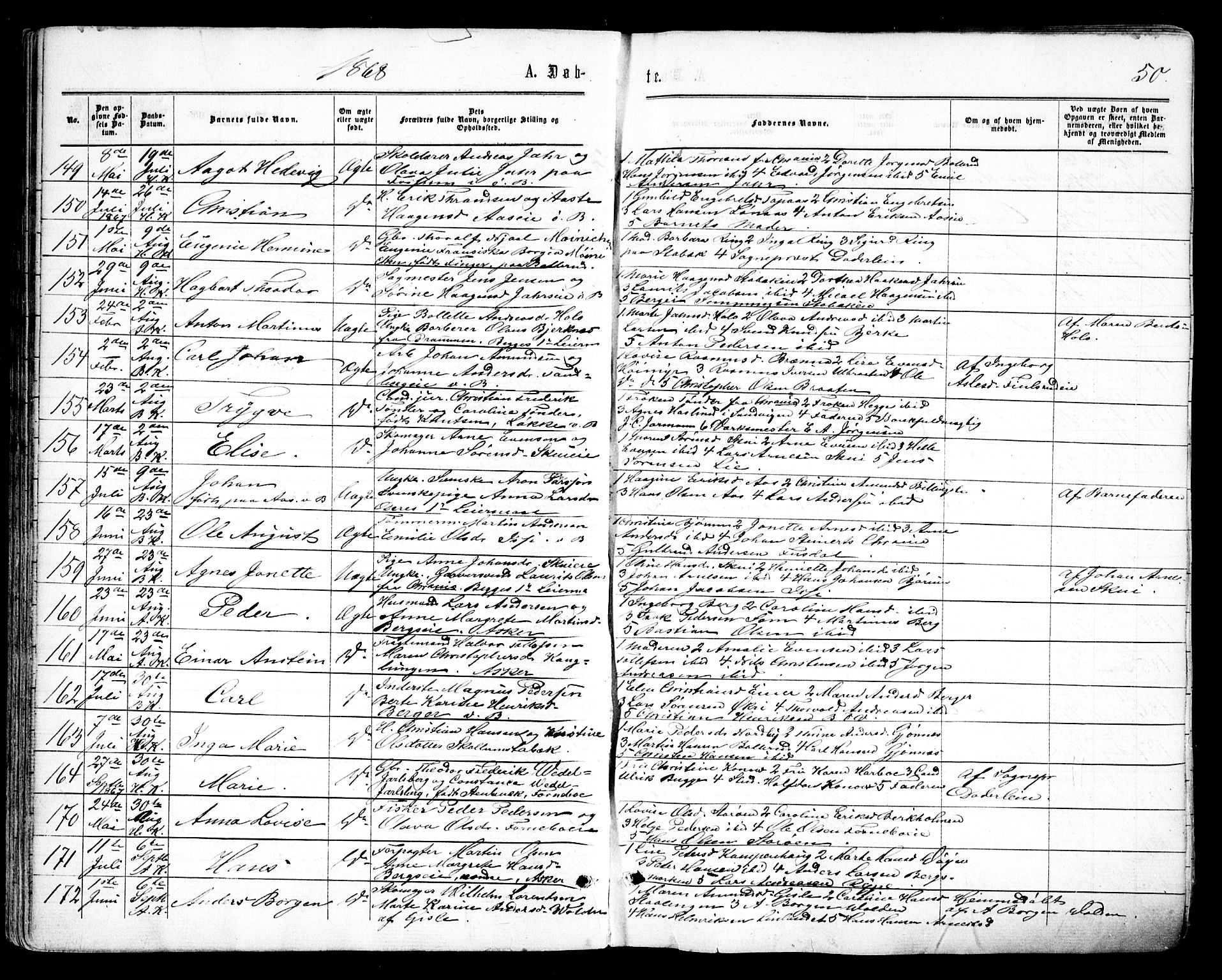 Asker prestekontor Kirkebøker, SAO/A-10256a/F/Fa/L0008: Parish register (official) no. I 8, 1865-1878, p. 50