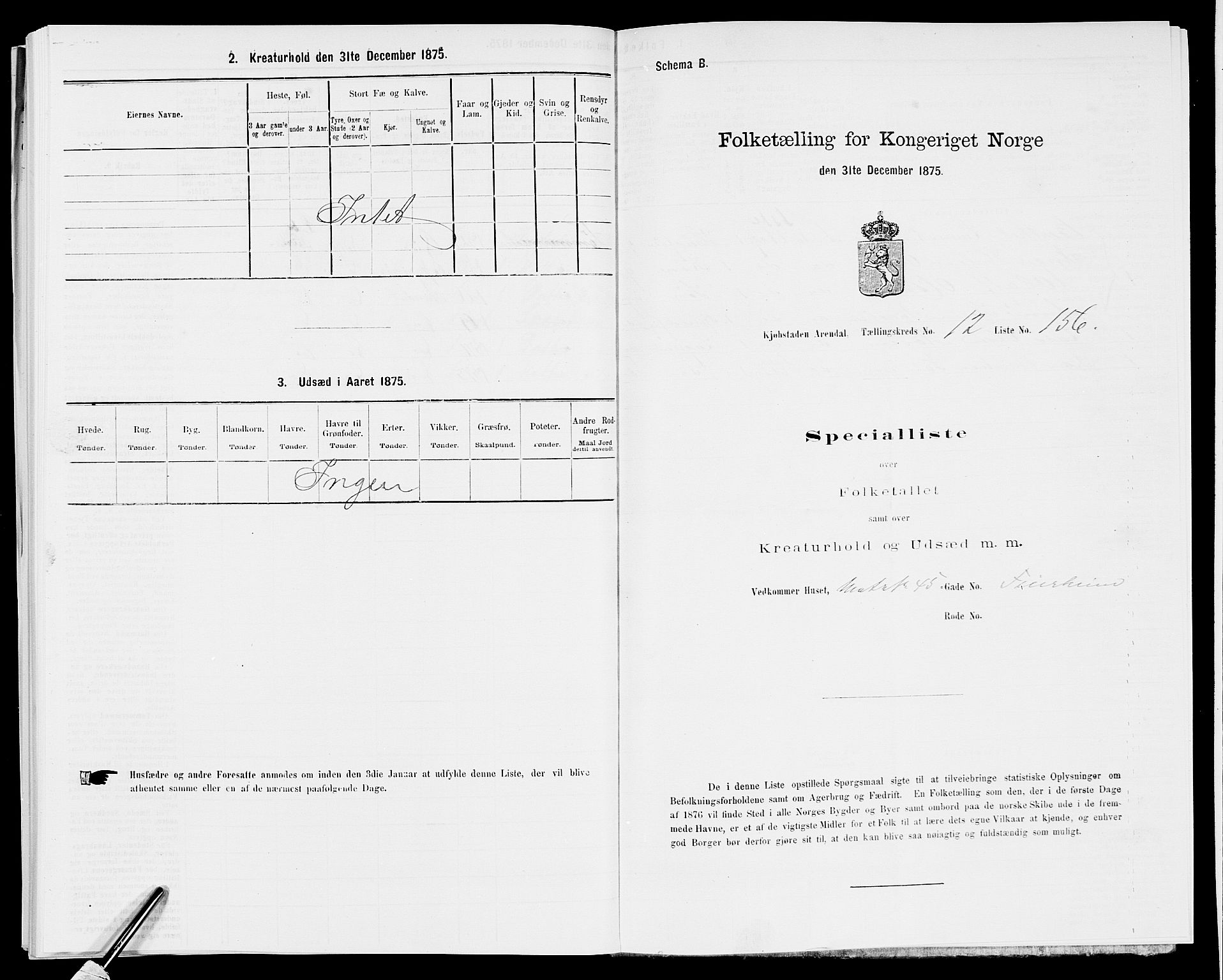 SAK, 1875 census for 0903P Arendal, 1875, p. 368