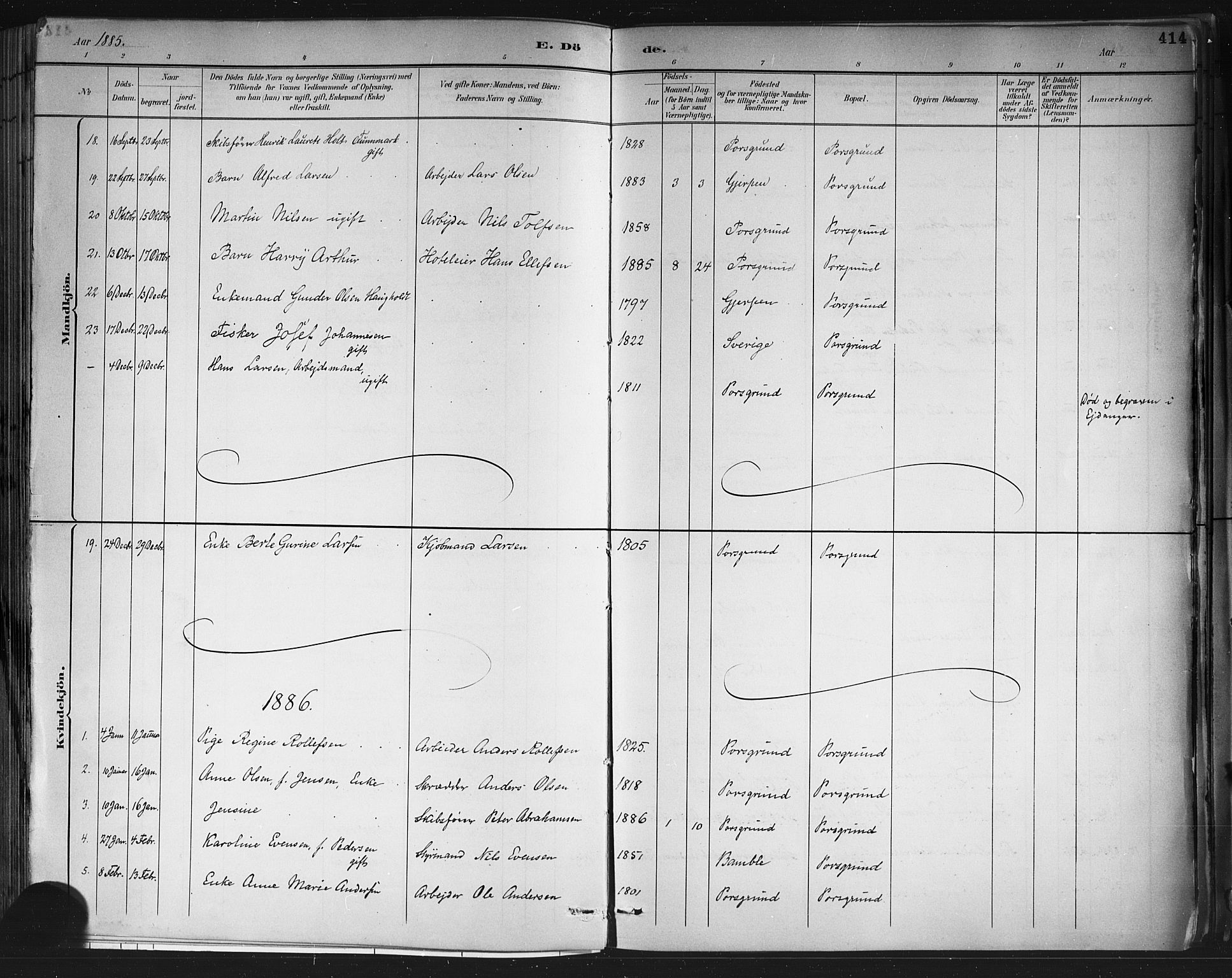 Porsgrunn kirkebøker , SAKO/A-104/G/Gb/L0005: Parish register (copy) no. II 5, 1883-1915, p. 414