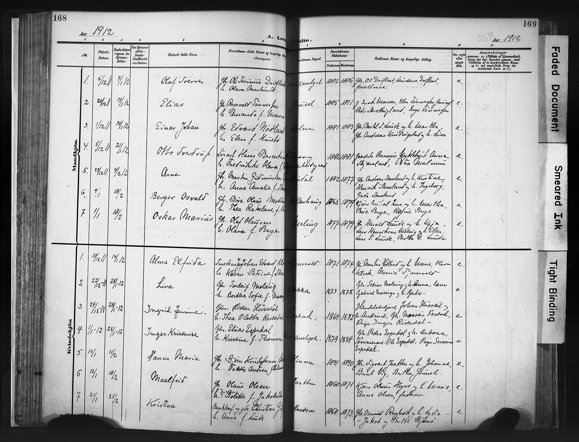 Hetland sokneprestkontor, SAST/A-101826/30/30BA/L0013: Parish register (official) no. A 13, 1904-1918, p. 168-169