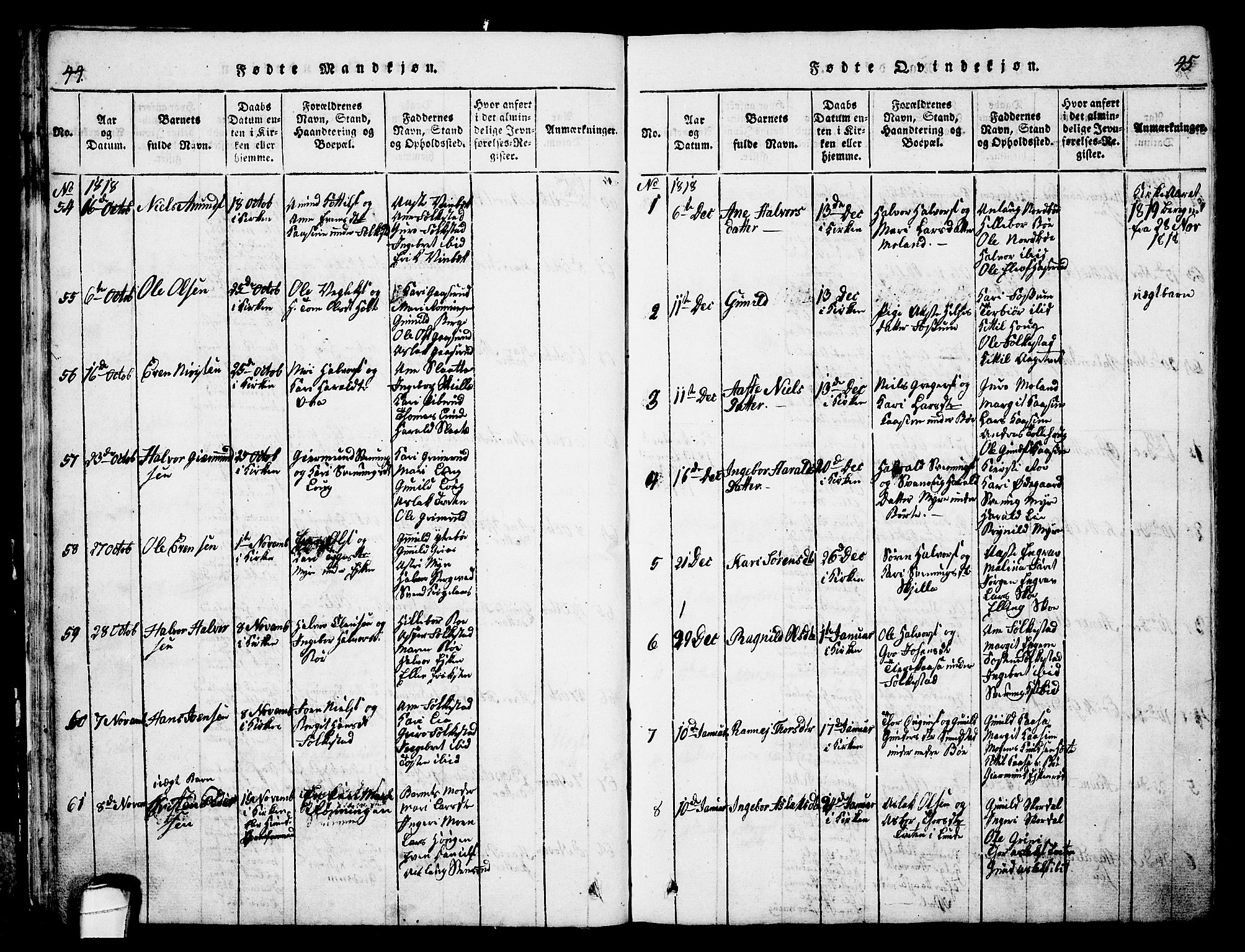 Bø kirkebøker, SAKO/A-257/G/Ga/L0001: Parish register (copy) no. 1, 1815-1831, p. 44-45