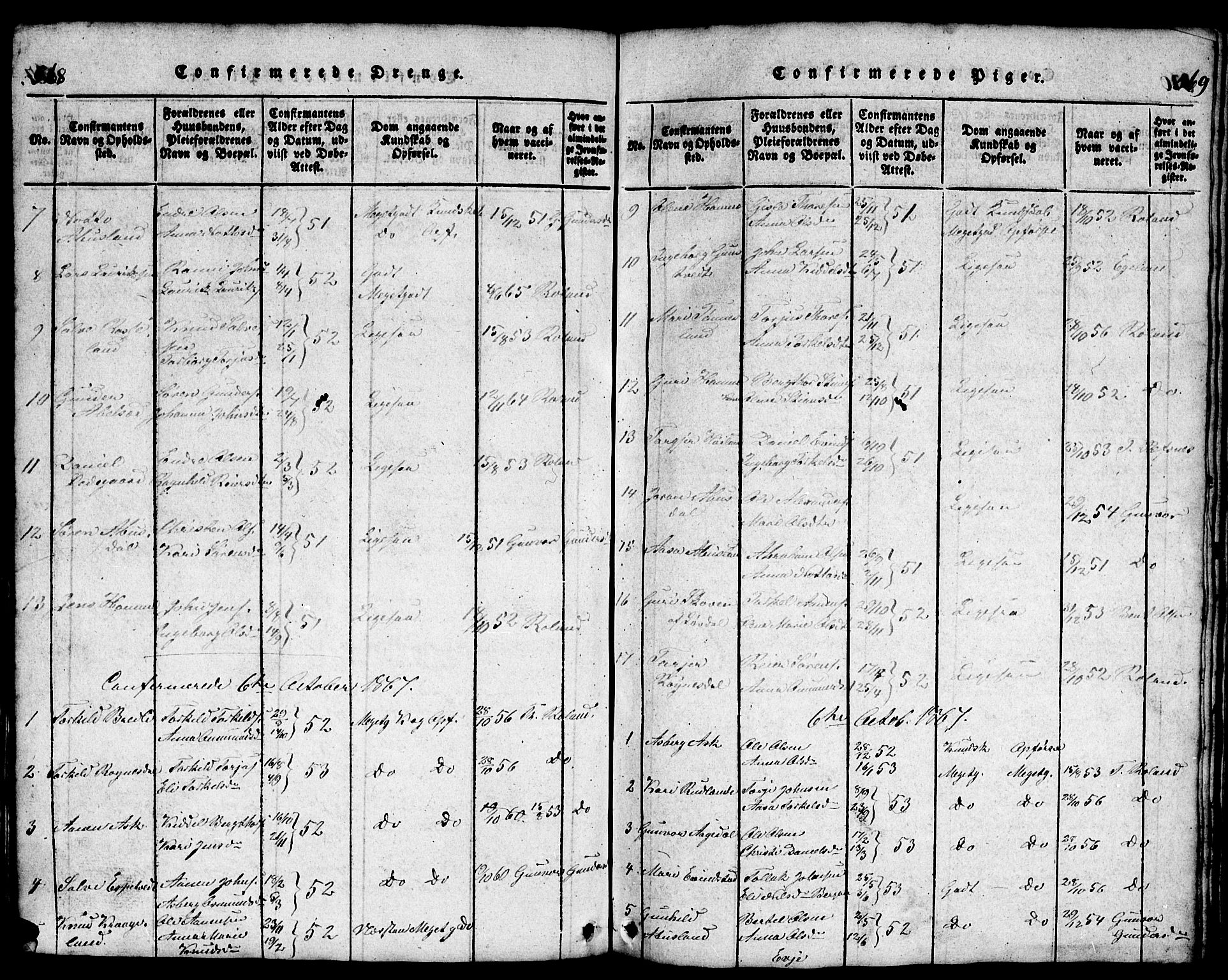 Bjelland sokneprestkontor, SAK/1111-0005/F/Fb/Fba/L0003: Parish register (copy) no. B 3, 1816-1870, p. 568-569