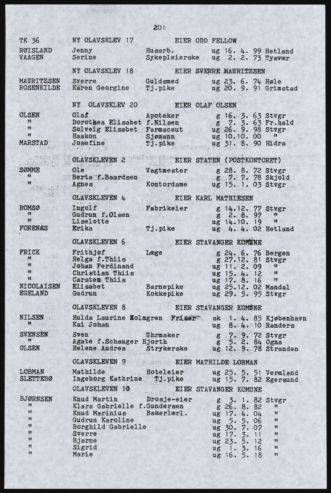 SAST, Copy of 1920 census for Stavanger, 1920, p. 207