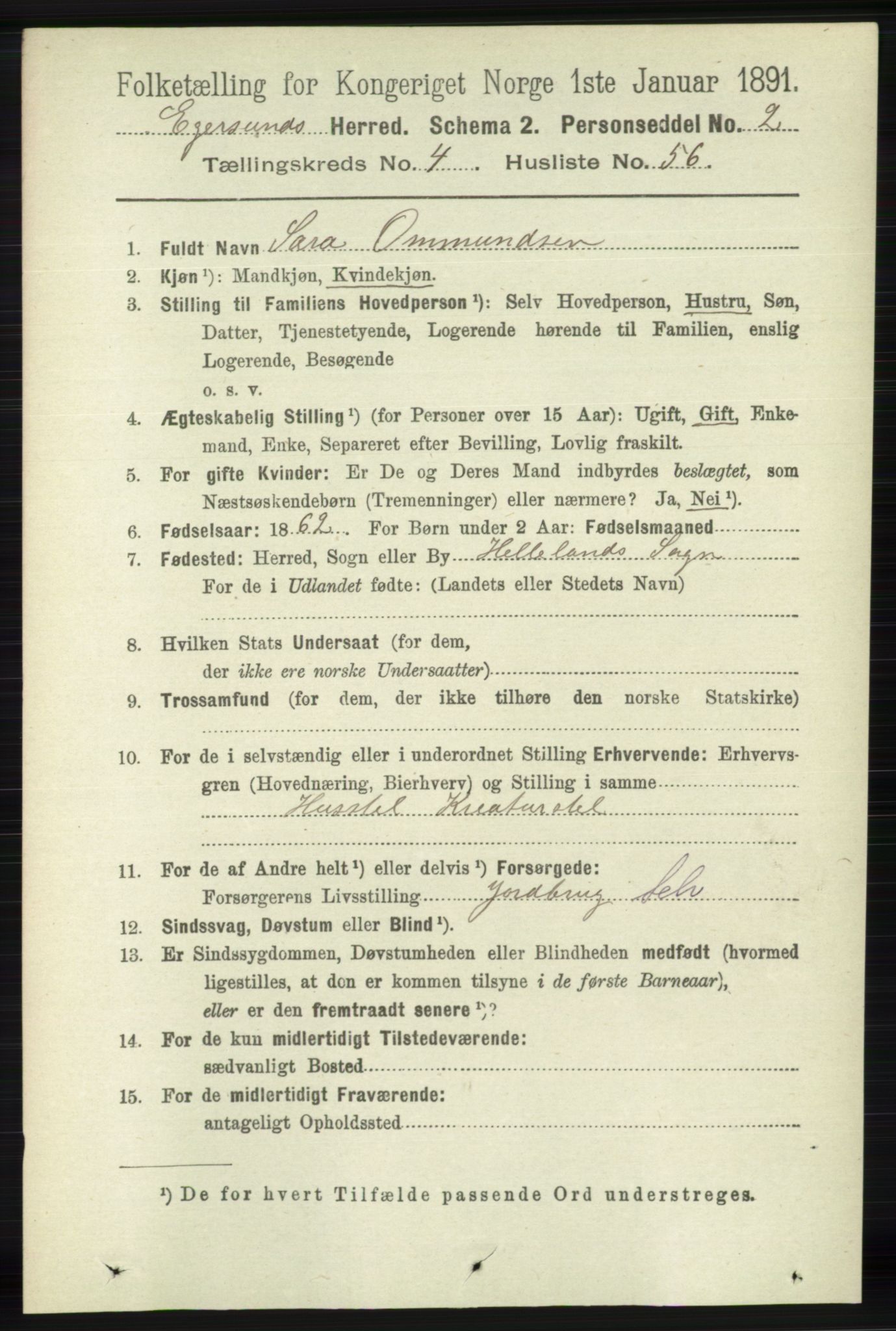 RA, 1891 census for 1116 Eigersund herred, 1891, p. 1996