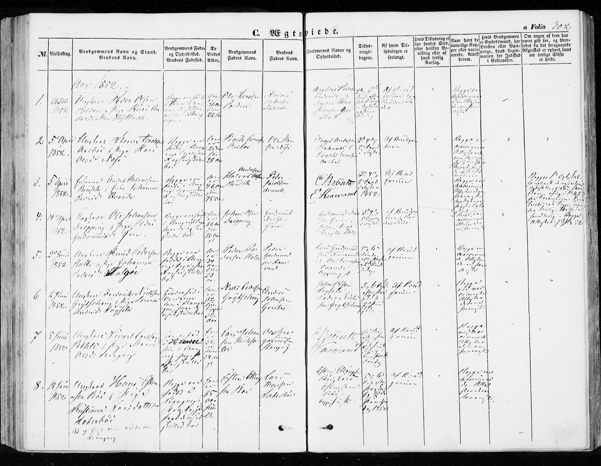 Ministerialprotokoller, klokkerbøker og fødselsregistre - Møre og Romsdal, SAT/A-1454/592/L1026: Parish register (official) no. 592A04, 1849-1867, p. 302