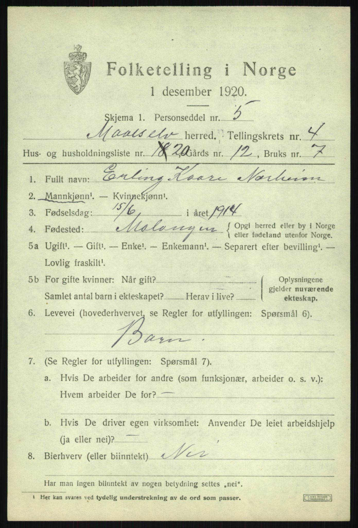 SATØ, 1920 census for Målselv, 1920, p. 3051