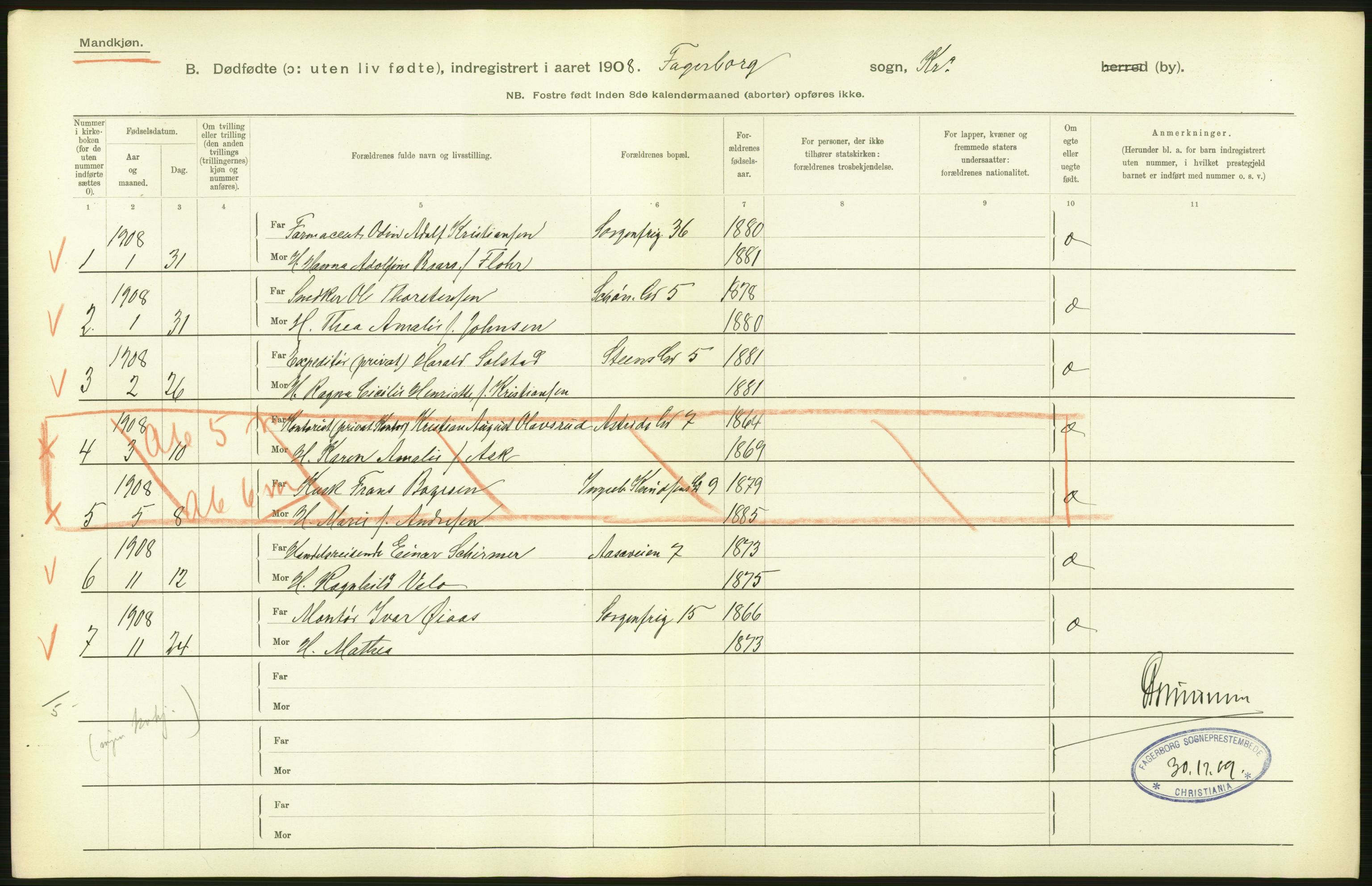 Statistisk sentralbyrå, Sosiodemografiske emner, Befolkning, AV/RA-S-2228/D/Df/Dfa/Dfaf/L0009: Kristiania: Døde, dødfødte., 1908, p. 388