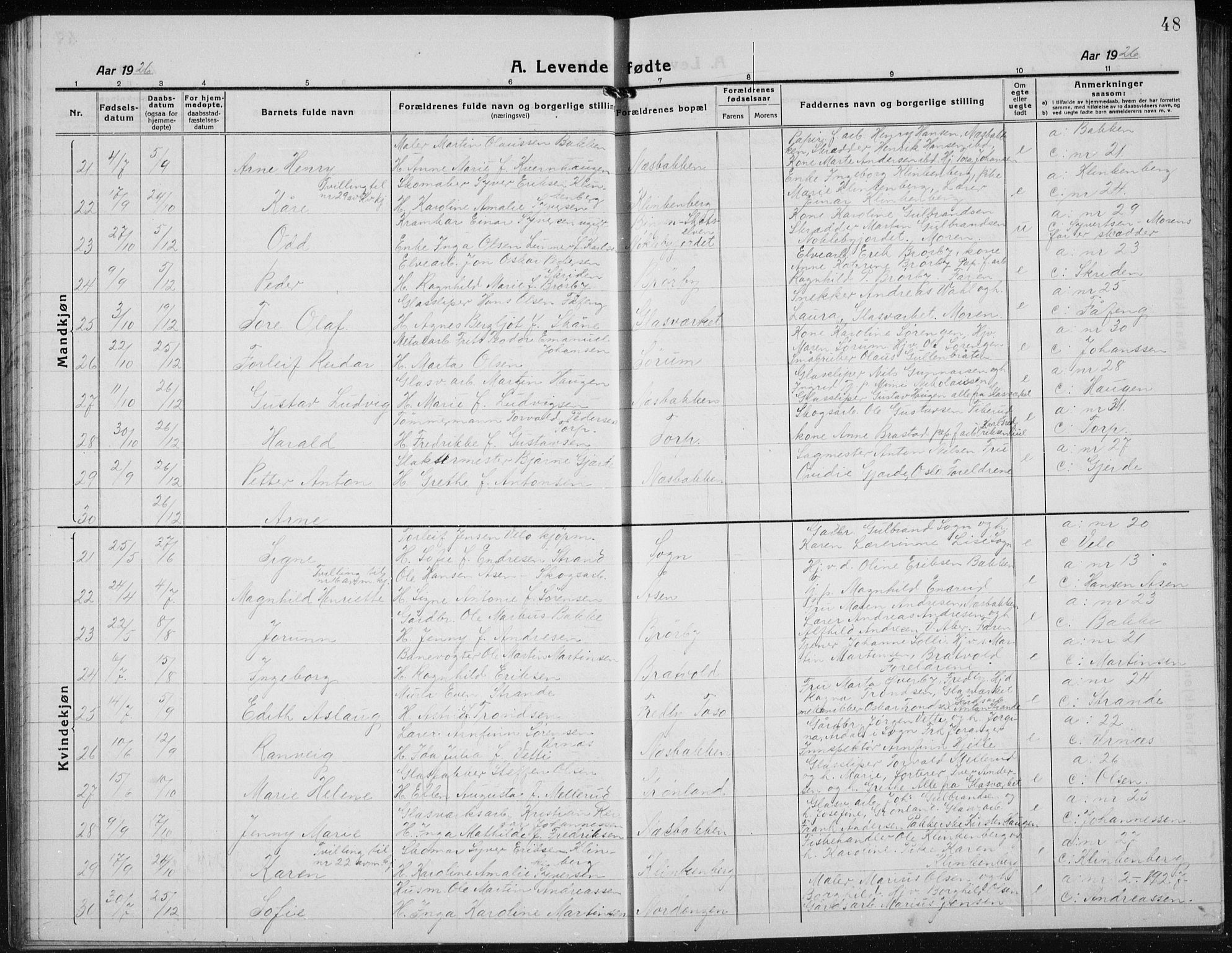 Jevnaker prestekontor, AV/SAH-PREST-116/H/Ha/Hab/L0005: Parish register (copy) no. 5, 1919-1934, p. 48