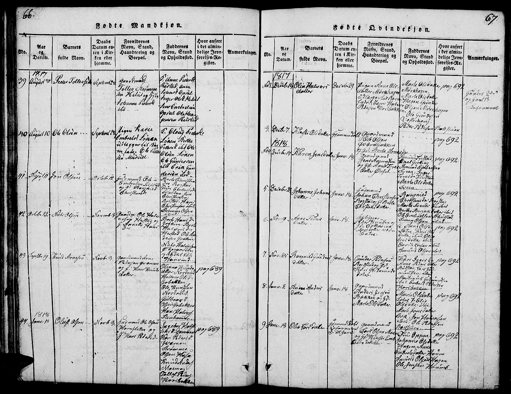 Elverum prestekontor, AV/SAH-PREST-044/H/Ha/Hab/L0001: Parish register (copy) no. 1, 1815-1829, p. 66-67