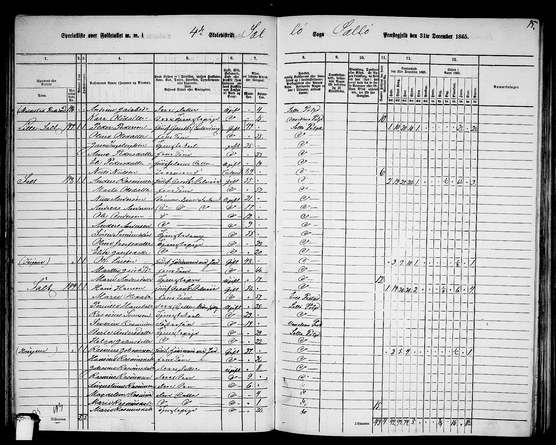 RA, 1865 census for Selje, 1865, p. 81