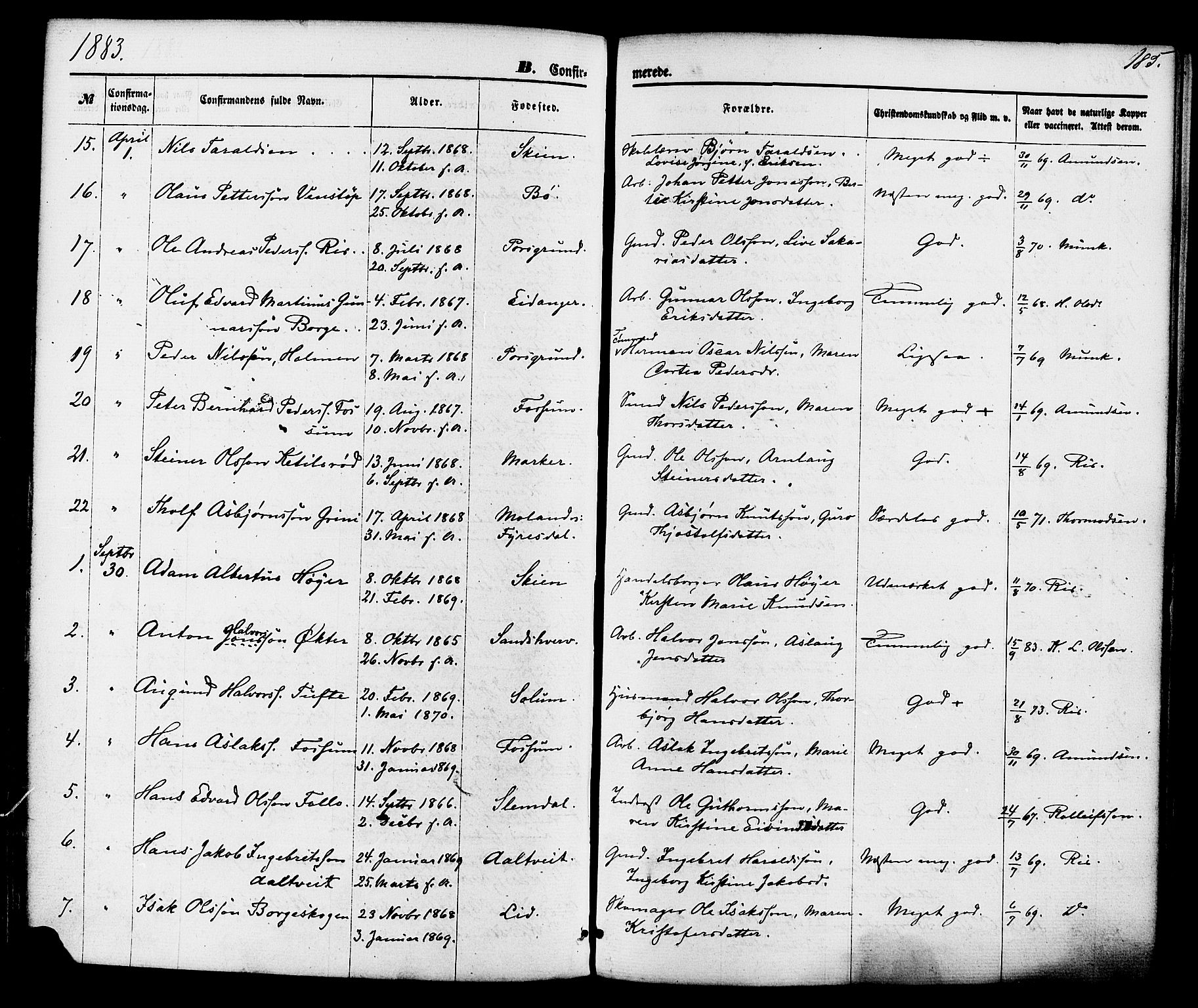 Gjerpen kirkebøker, AV/SAKO-A-265/F/Fa/L0009: Parish register (official) no. I 9, 1872-1885, p. 185