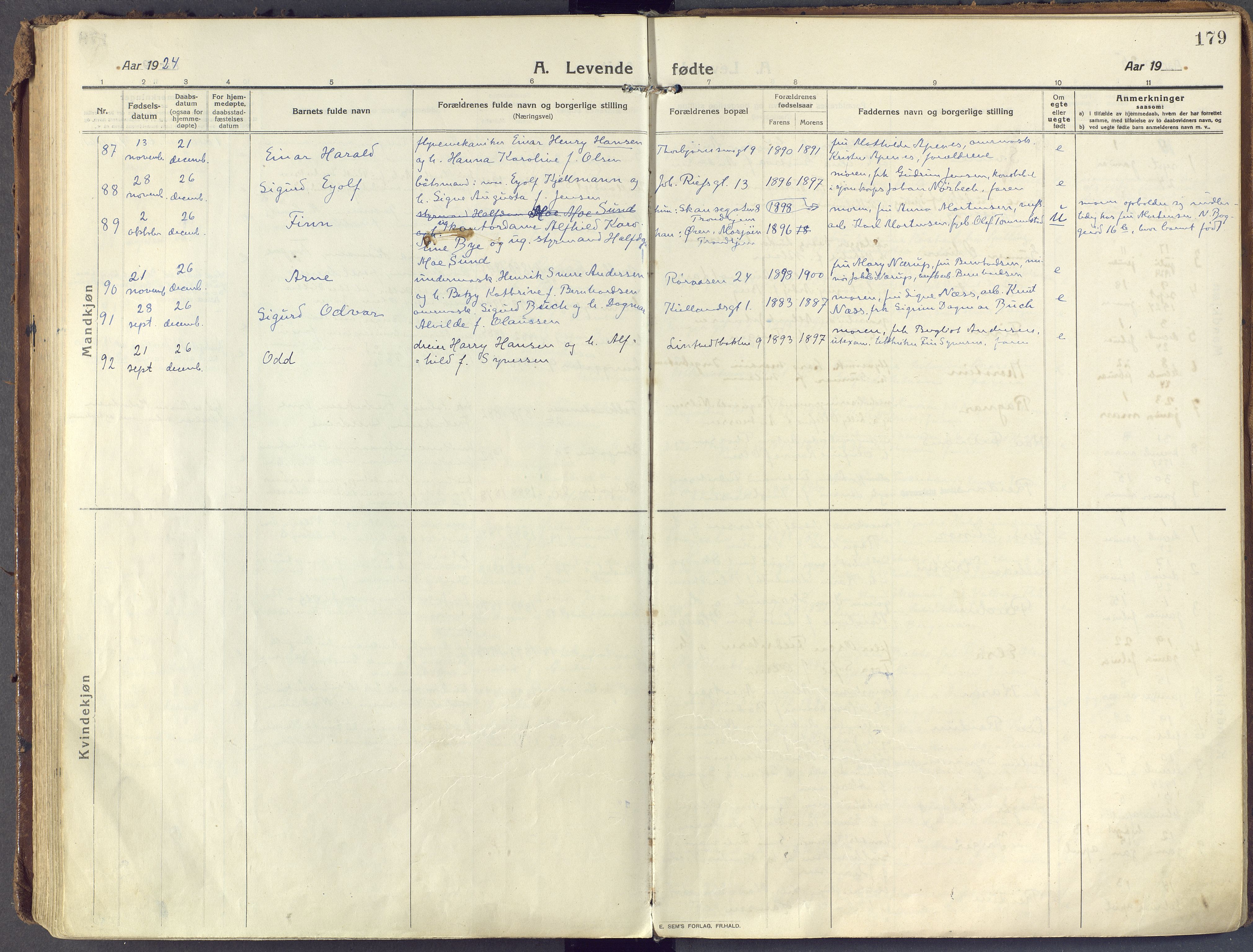 Horten kirkebøker, AV/SAKO-A-348/F/Fa/L0012: Parish register (official) no. 12, 1913-1926, p. 179