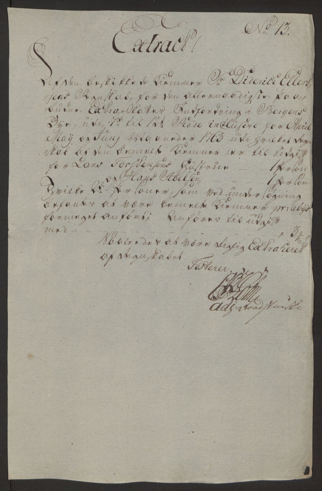 Rentekammeret inntil 1814, Reviderte regnskaper, Byregnskaper, AV/RA-EA-4066/R/Rp/L0366/0001: [P20] Kontribusjonsregnskap / Ekstraskatt, 1763, p. 308