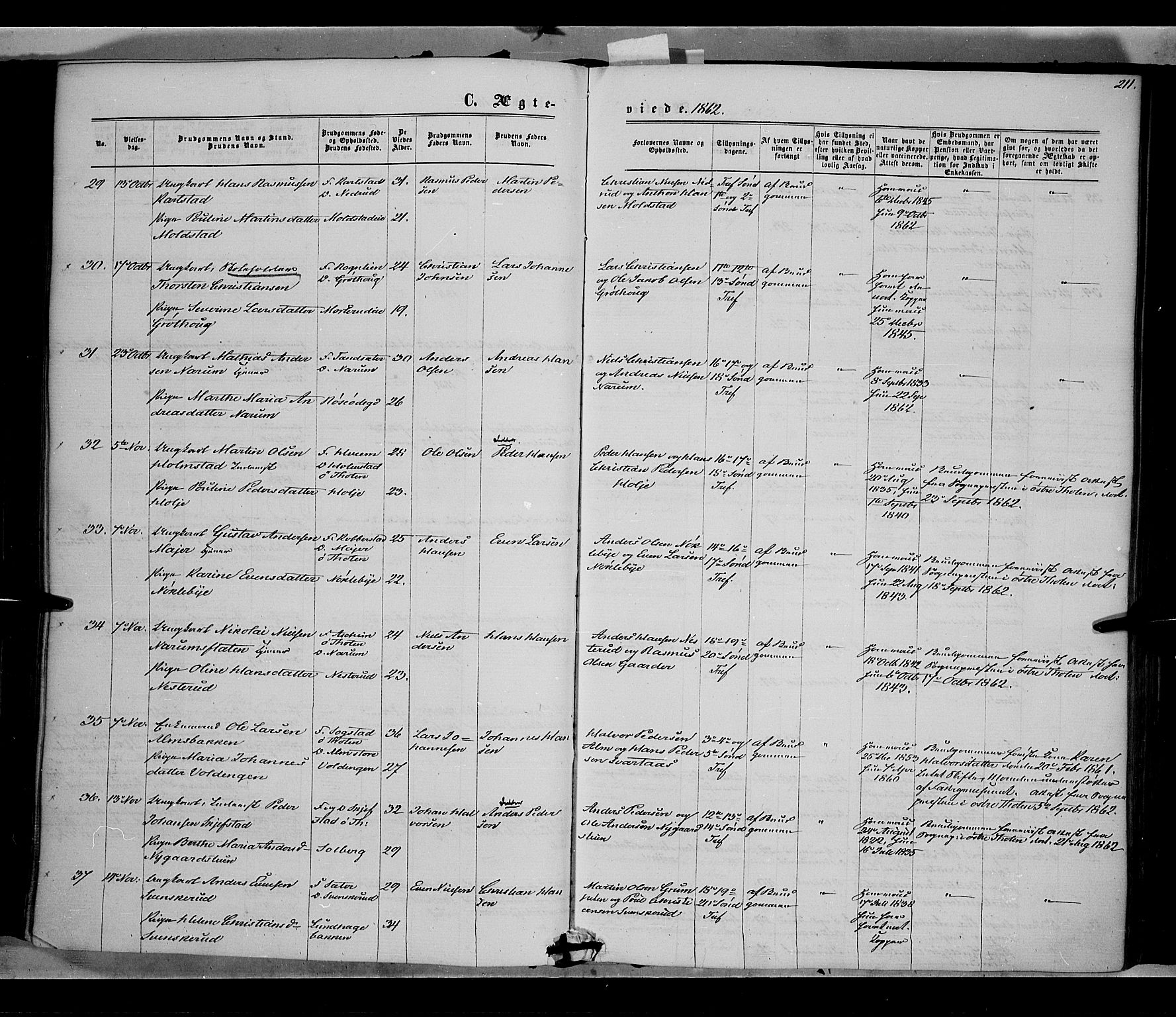 Vestre Toten prestekontor, SAH/PREST-108/H/Ha/Haa/L0007: Parish register (official) no. 7, 1862-1869, p. 211