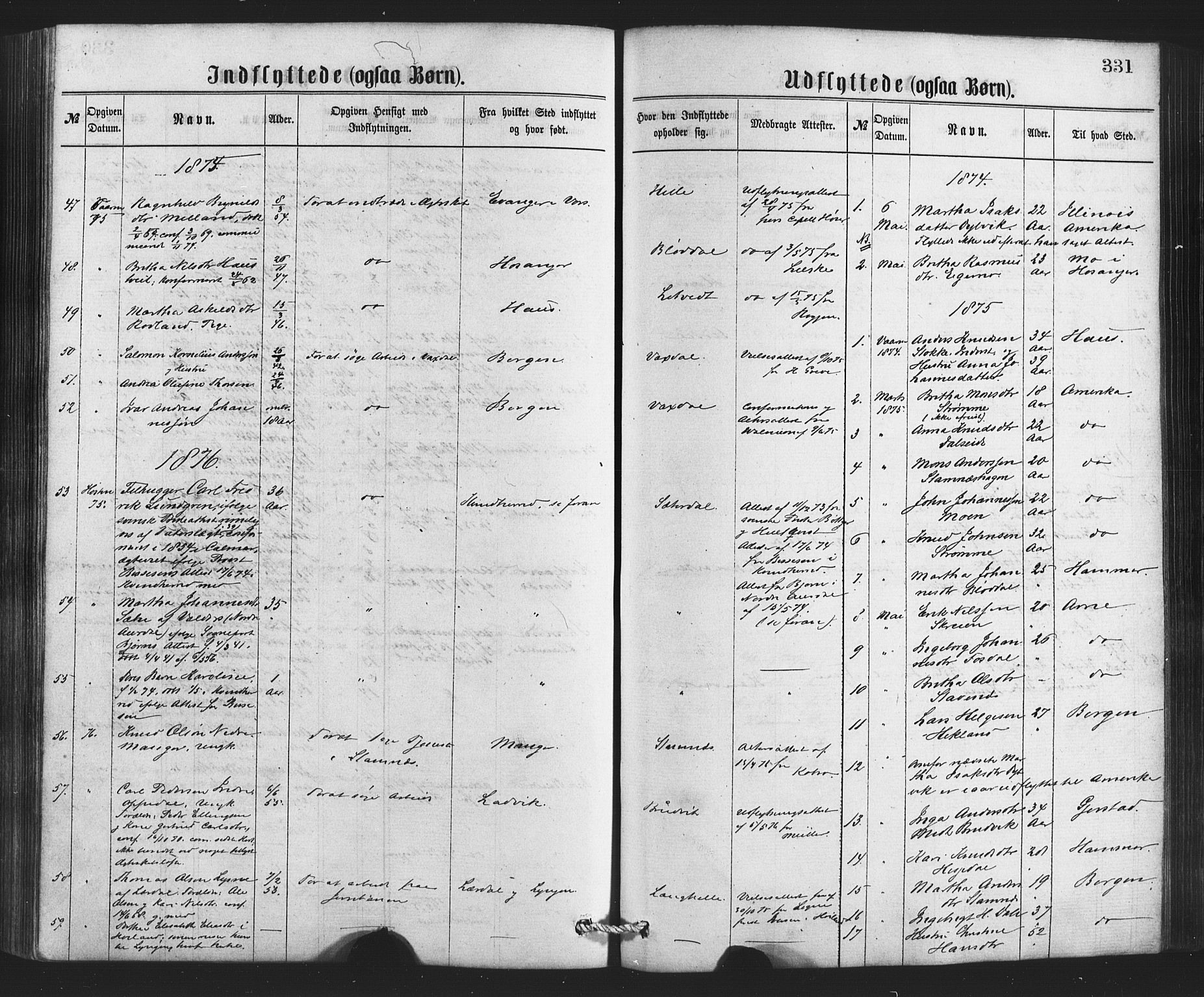 Bruvik Sokneprestembete, SAB/A-74701/H/Haa: Parish register (official) no. A 1, 1869-1877, p. 331