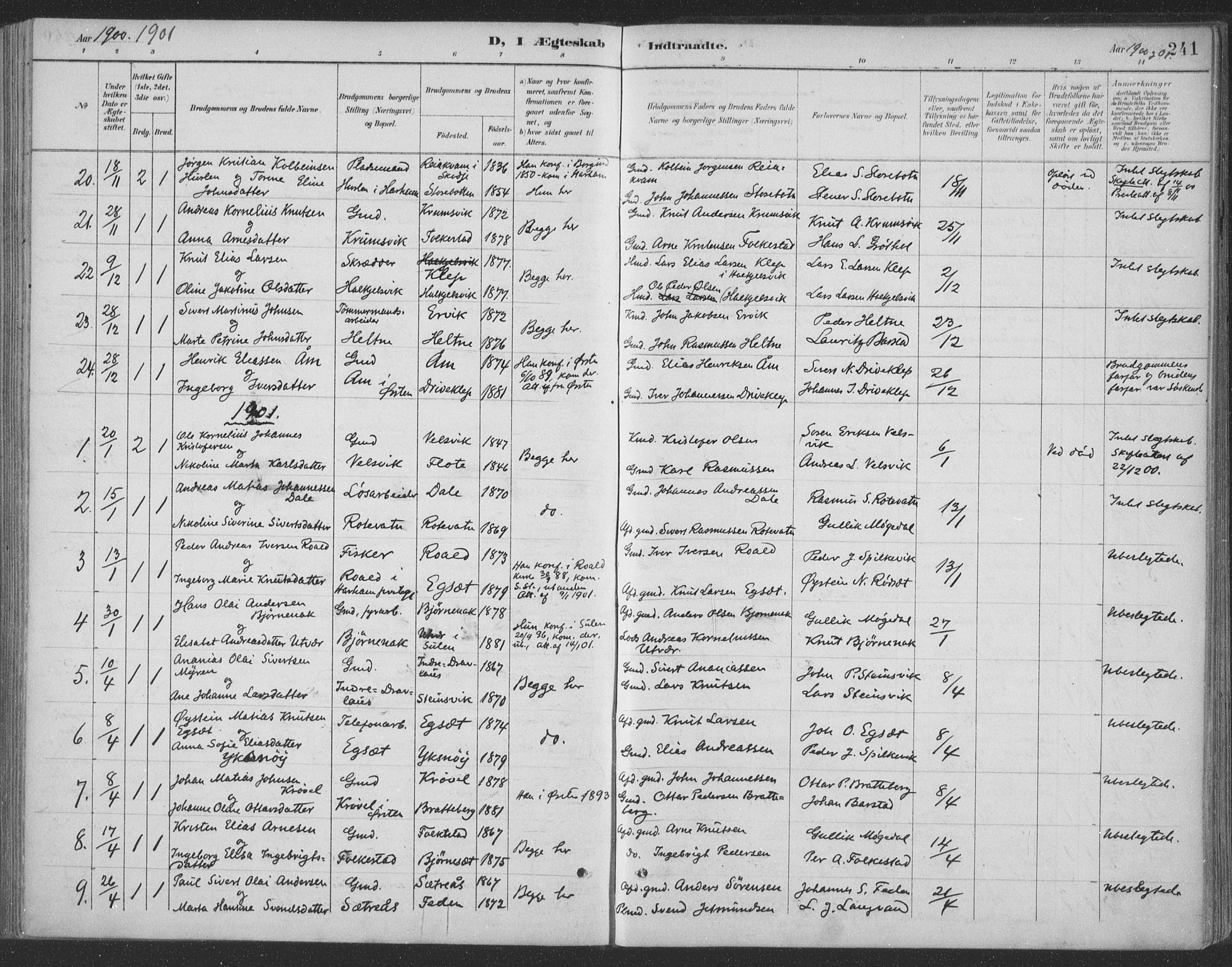 Ministerialprotokoller, klokkerbøker og fødselsregistre - Møre og Romsdal, AV/SAT-A-1454/511/L0142: Parish register (official) no. 511A09, 1891-1905, p. 241