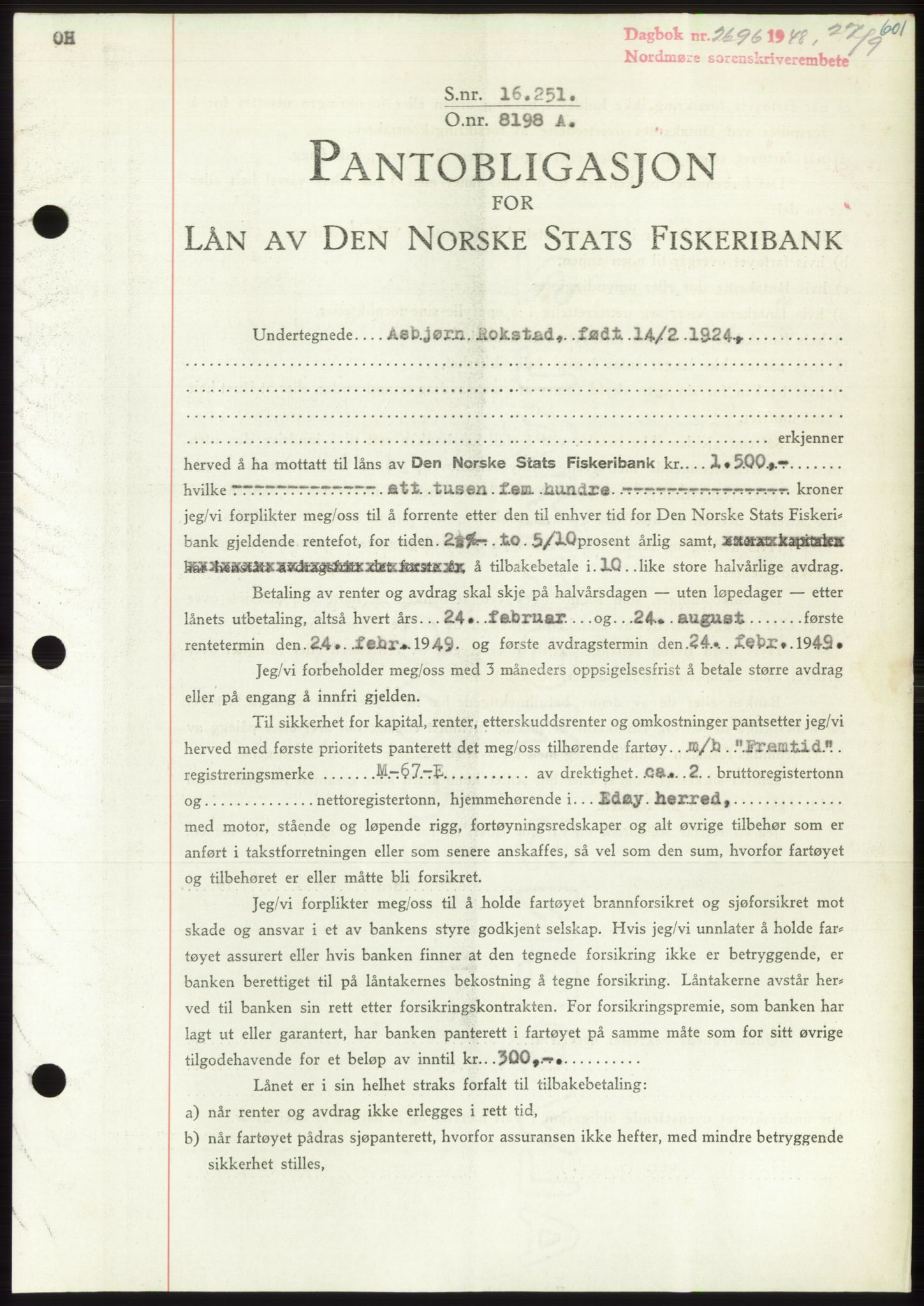 Nordmøre sorenskriveri, AV/SAT-A-4132/1/2/2Ca: Mortgage book no. B99, 1948-1948, Diary no: : 2696/1948