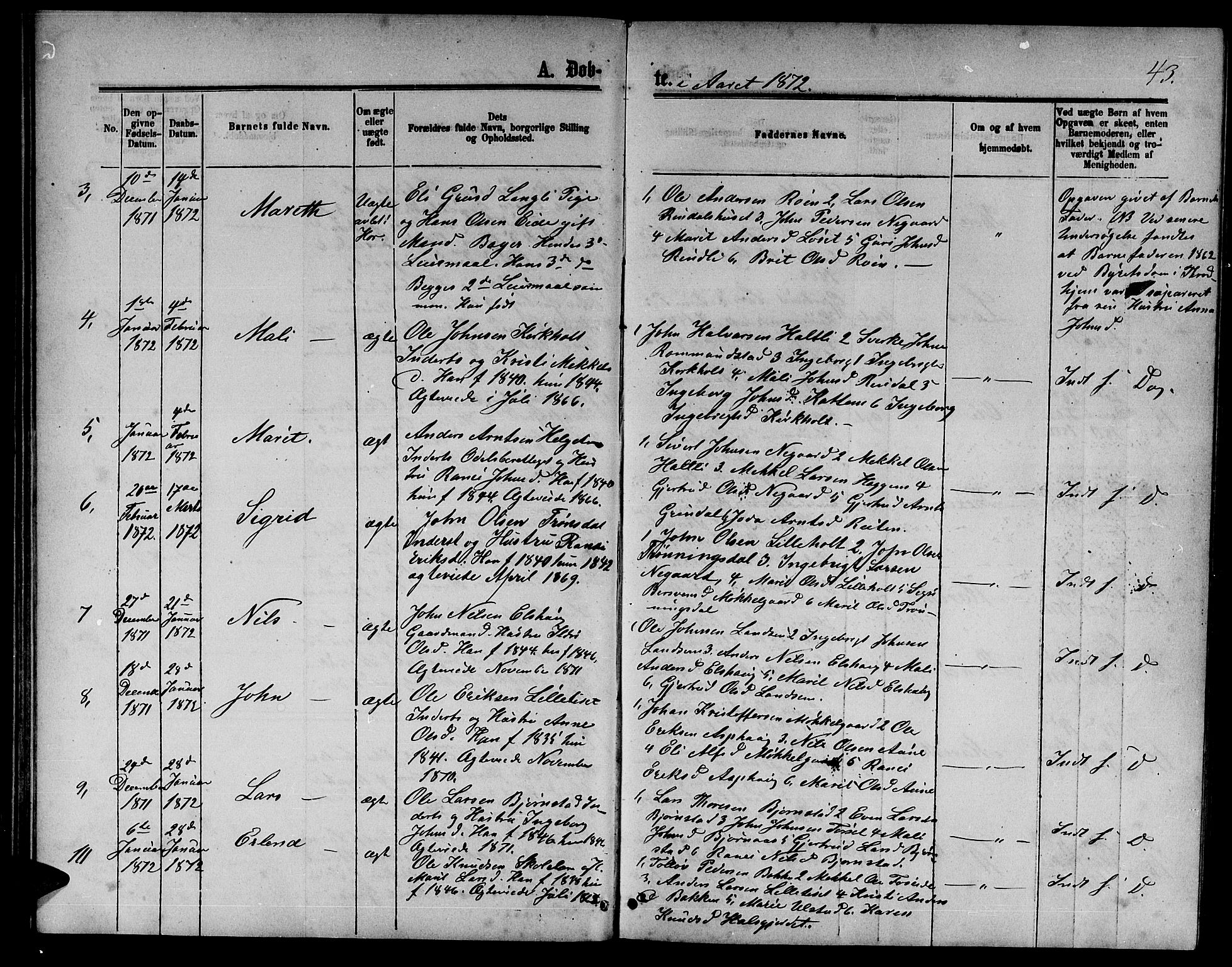 Ministerialprotokoller, klokkerbøker og fødselsregistre - Møre og Romsdal, AV/SAT-A-1454/598/L1076: Parish register (copy) no. 598C01, 1867-1878, p. 43