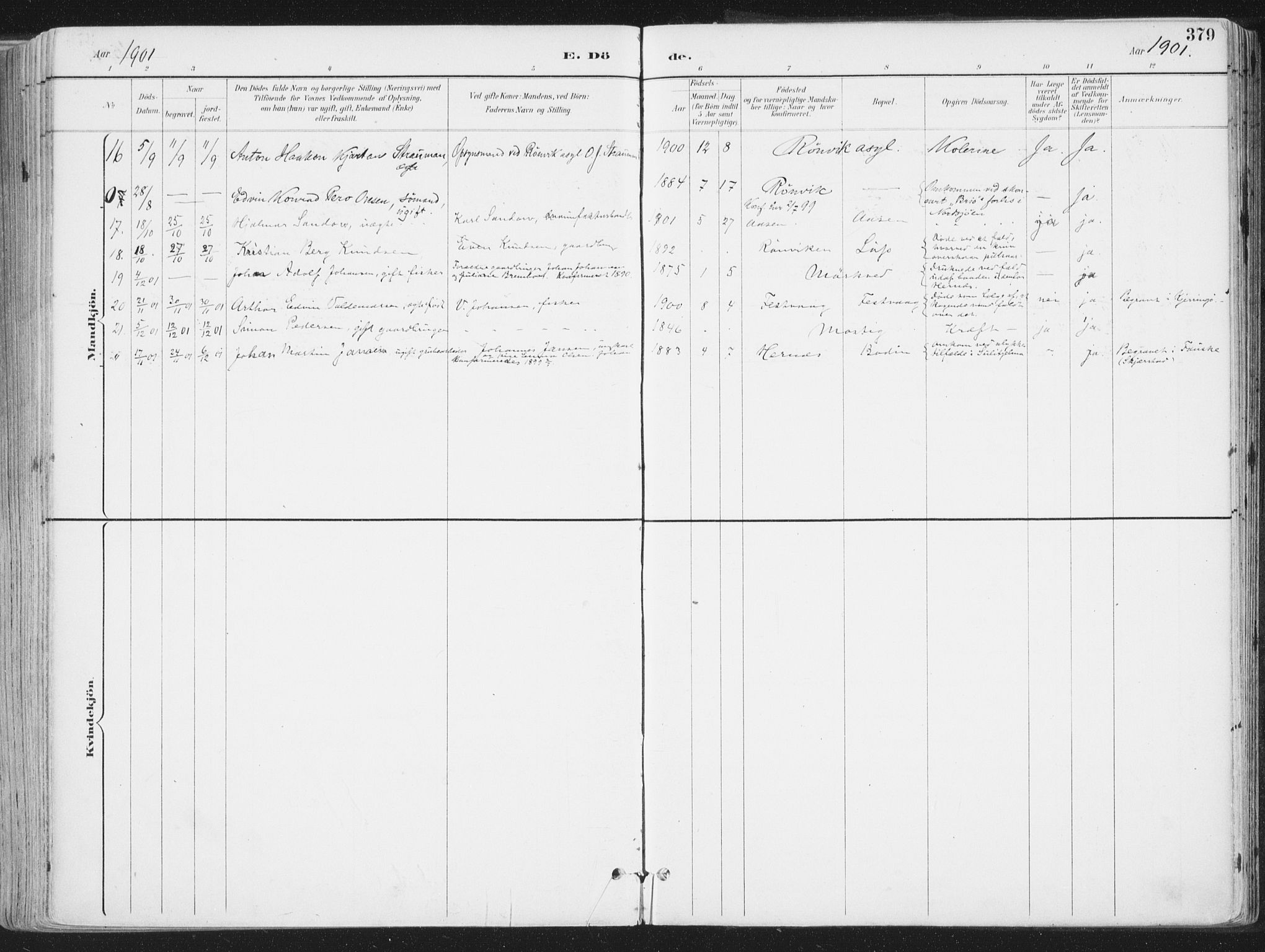 Ministerialprotokoller, klokkerbøker og fødselsregistre - Nordland, AV/SAT-A-1459/802/L0055: Parish register (official) no. 802A02, 1894-1915, p. 379